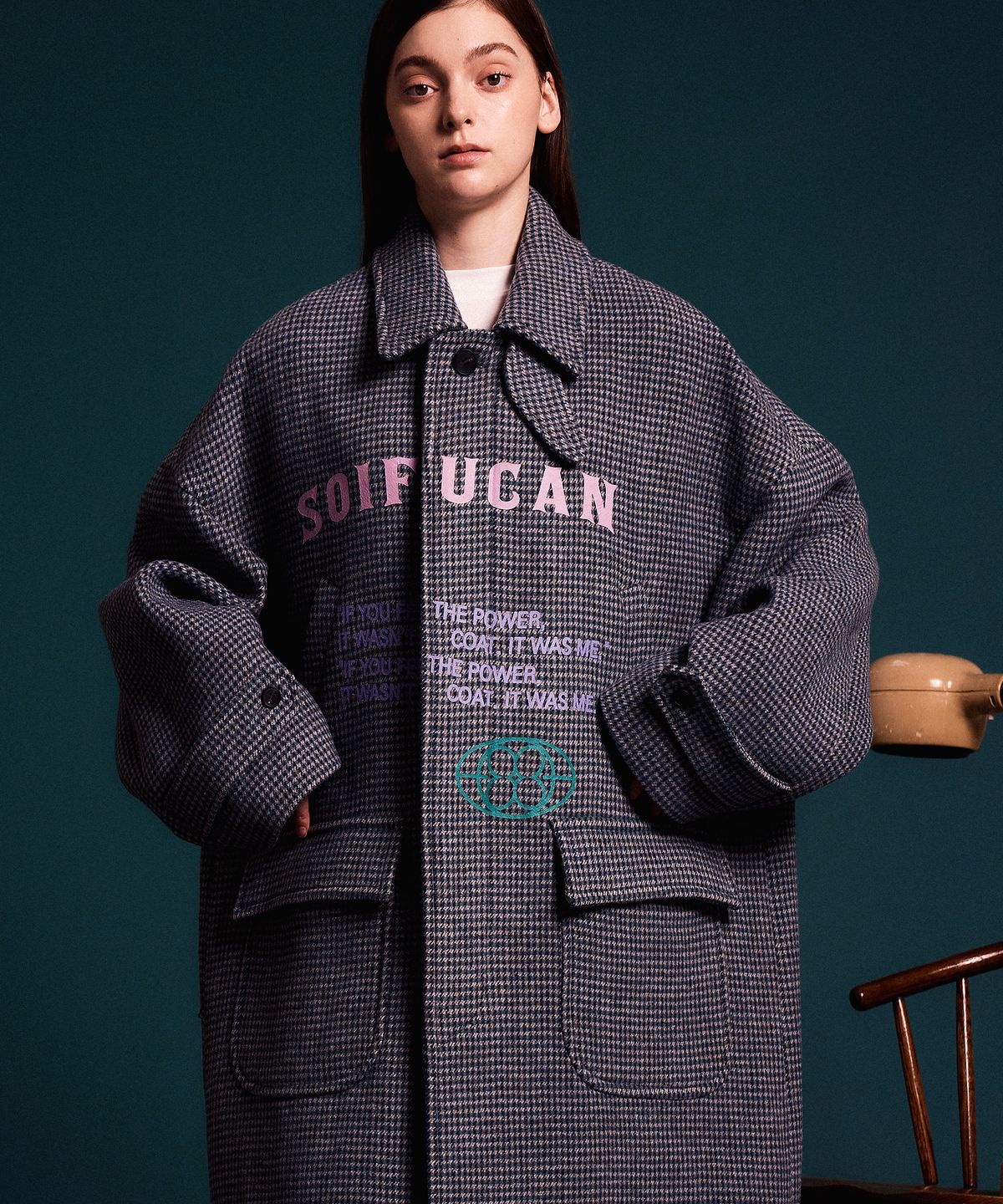 소이프유캔(SOIFUCAN) 플레이드 루즈핏 롱 더플코트