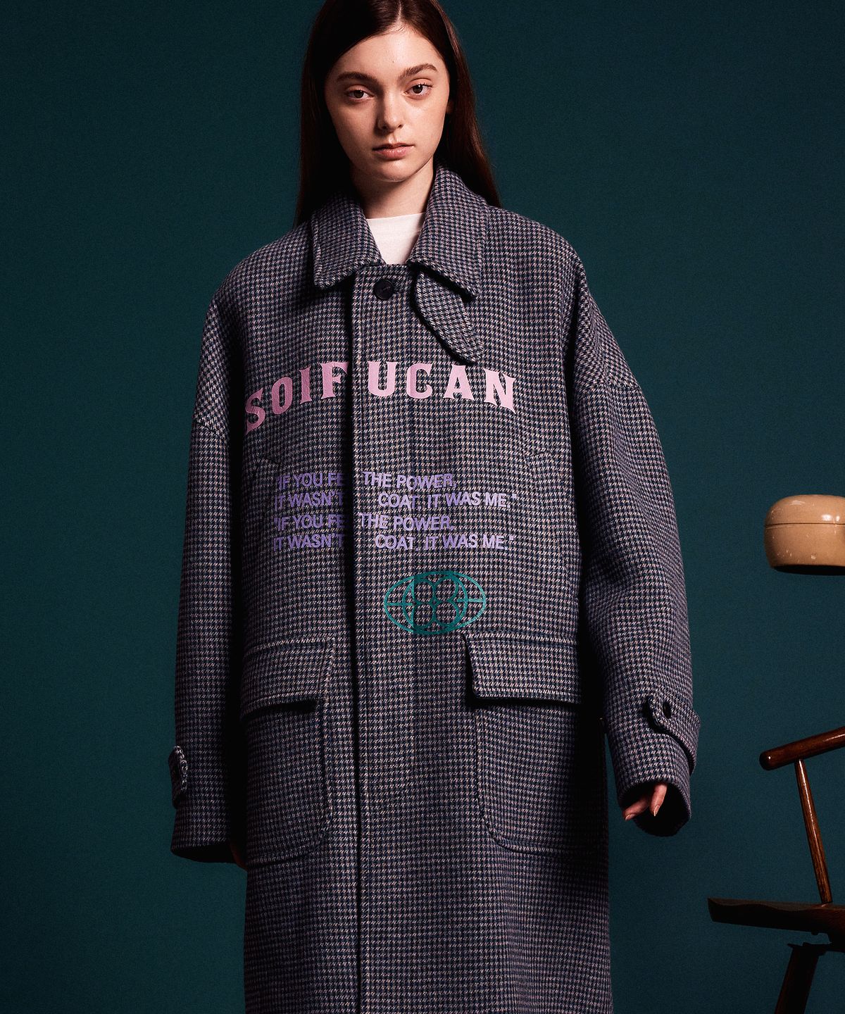 소이프유캔(SOIFUCAN) 플레이드 루즈핏 롱 더플코트