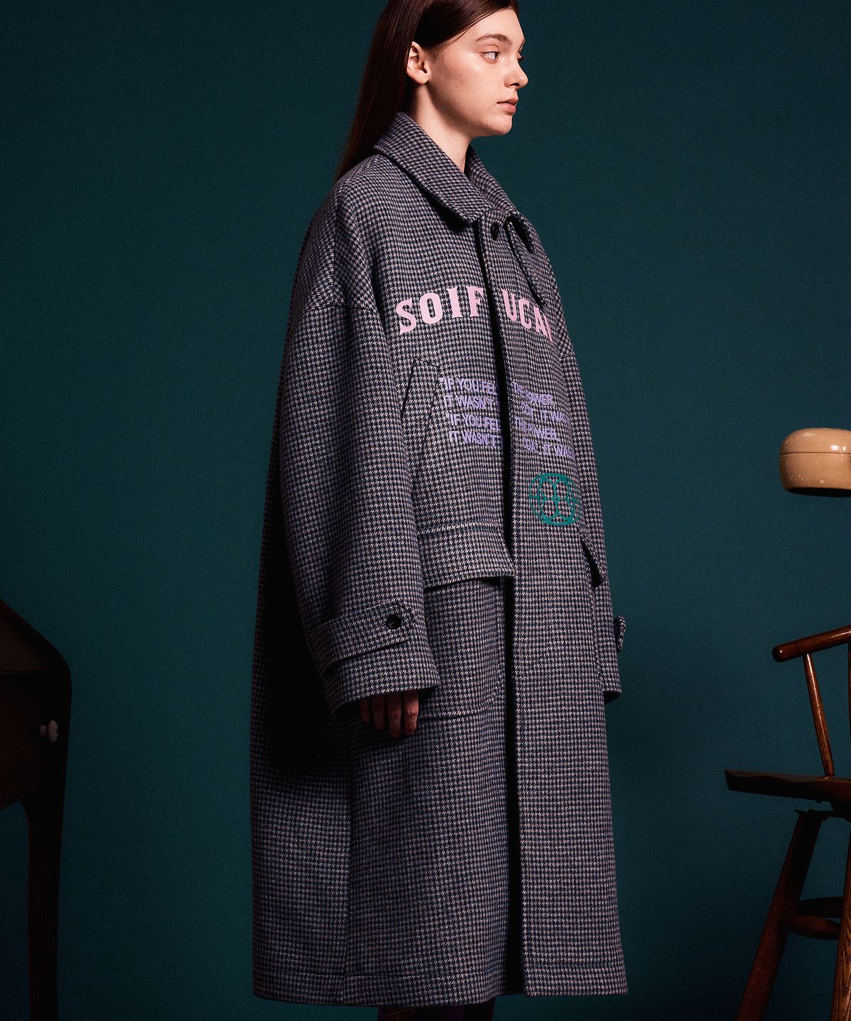 소이프유캔(SOIFUCAN) 플레이드 루즈핏 롱 더플코트
