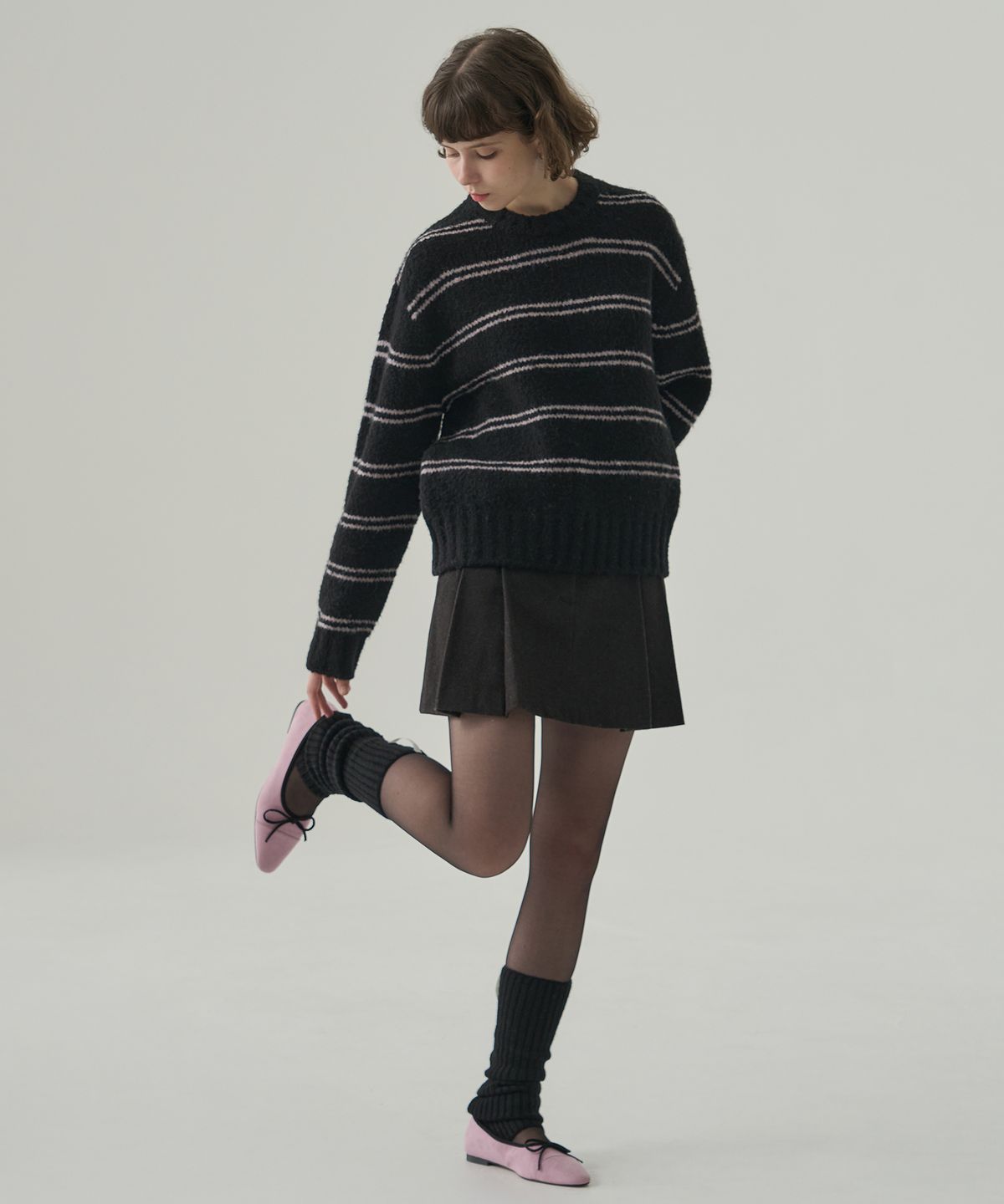 드로우핏 우먼(DRAWFIT WOMEN) 멜로우 스트라이프 풀오버 니트 [BLACK]