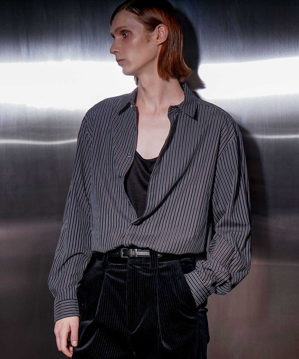 언티지(UNTAGE) 코튼 스트라이프 셔츠[Black(UNISEX)]_UTS-FS56