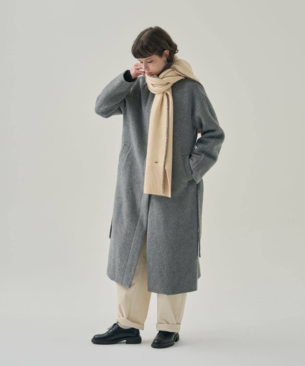 드로우핏 우먼(DRAWFIT WOMEN) 스티치 리브드 롱 머플러 [CREAM]