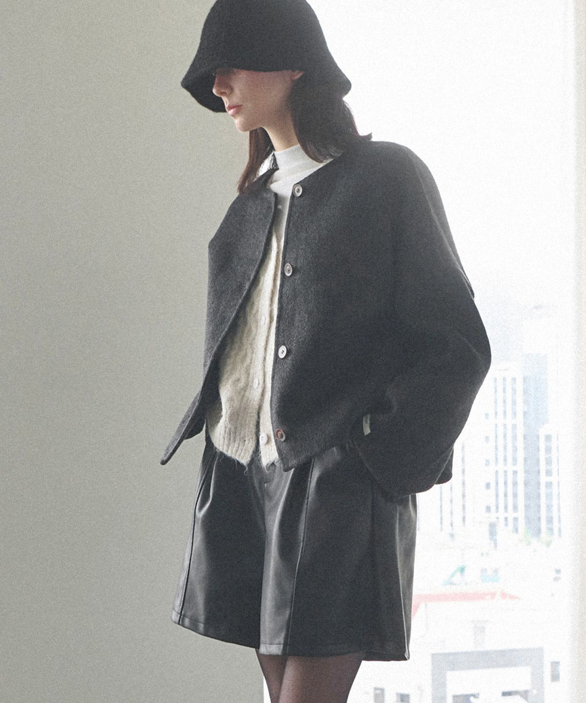 슬로우롤리(SLOWLOLLI) Handcrafted buttoned half coat_3 Colors