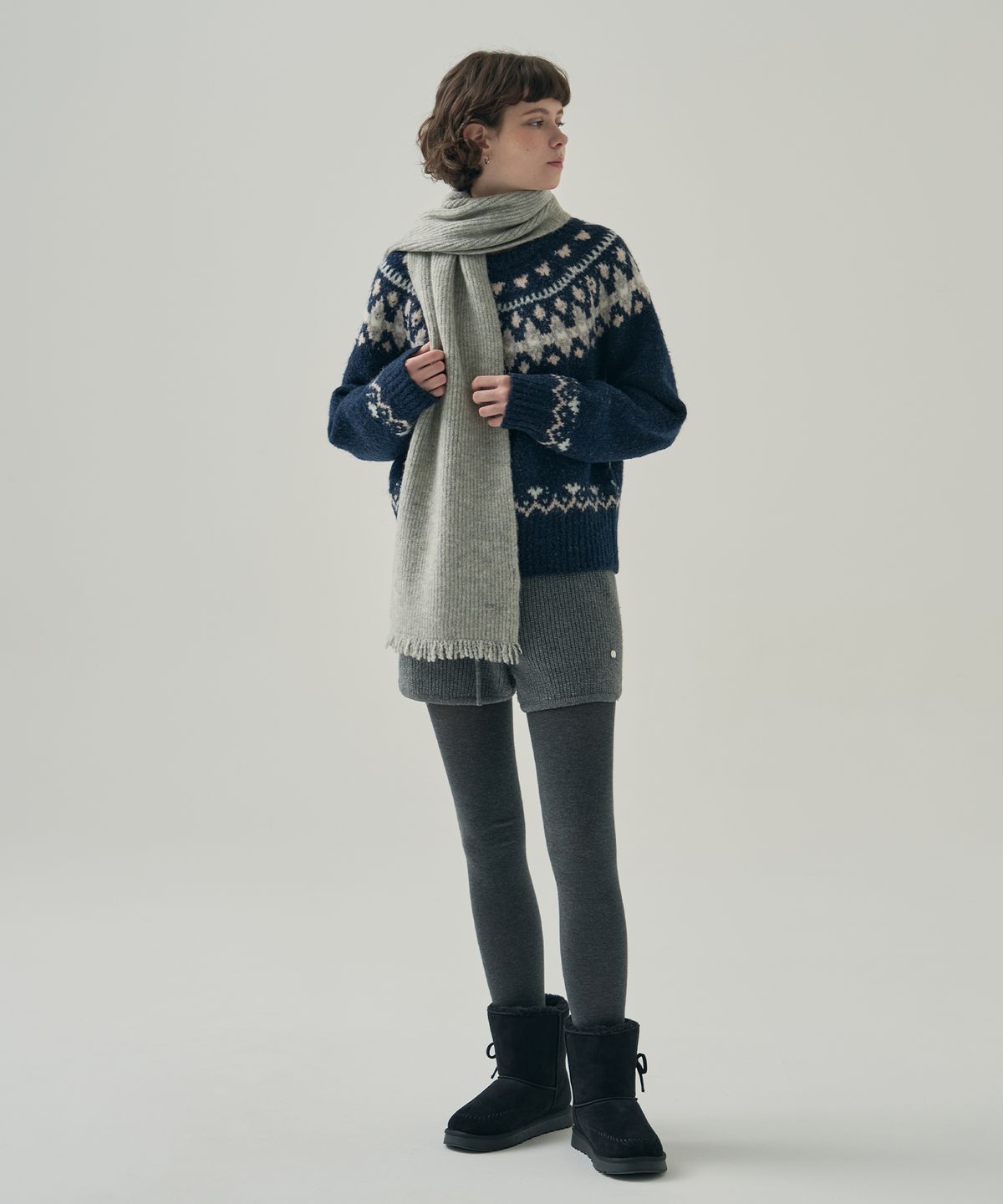 드로우핏 우먼(DRAWFIT WOMEN) 플러피 프린지 리브드 머플러 [OATMEAL]