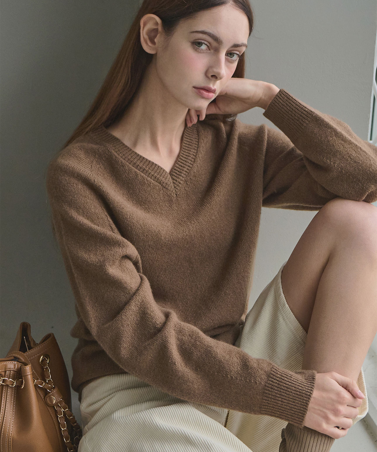 슬로우롤리(SLOWLOLLI) [울100%] Classic wool v-neck knit sweater_4 Colors