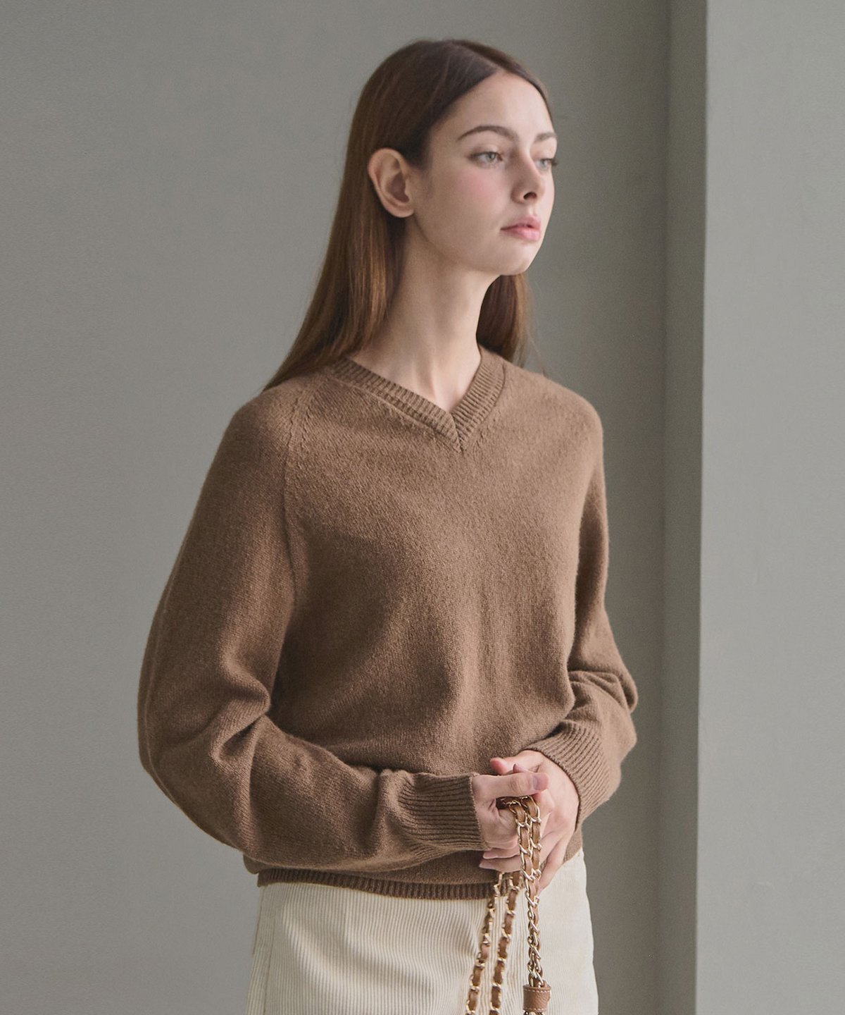 슬로우롤리(SLOWLOLLI) [울100%] Classic wool v-neck knit sweater_4 Colors