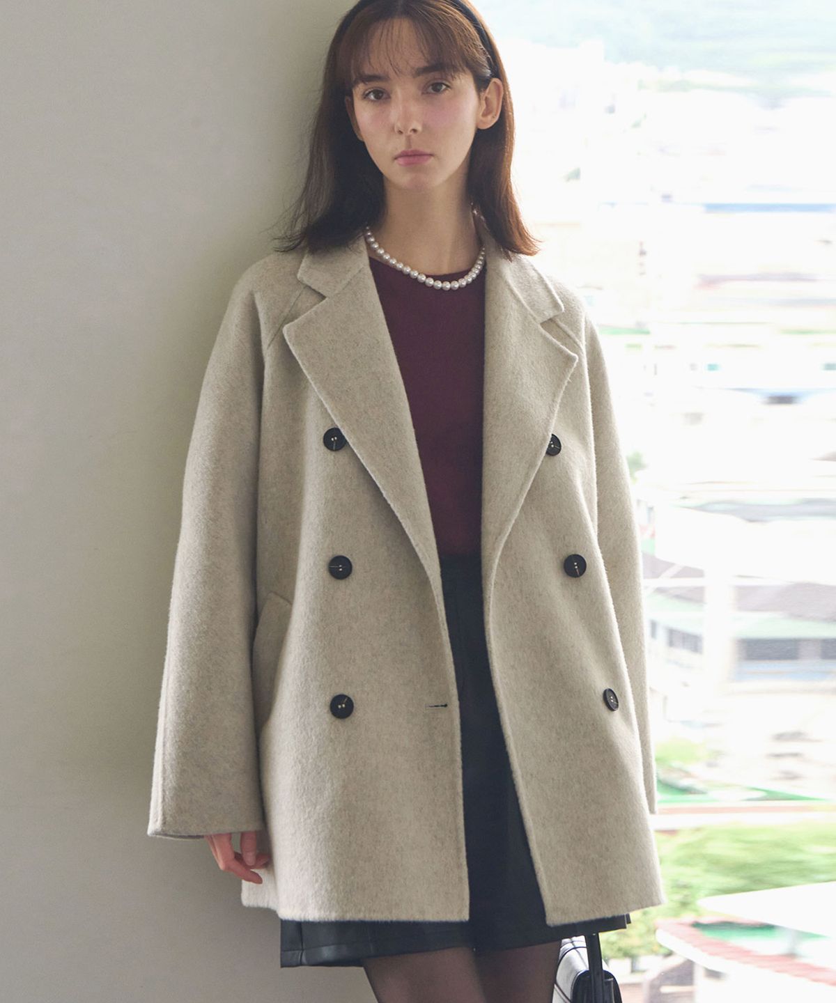 슬로우롤리(SLOWLOLLI) Classic double button handmade coat - Ivory