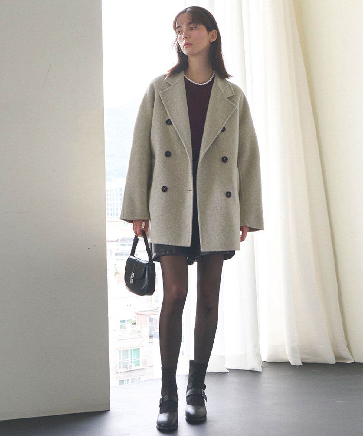 슬로우롤리(SLOWLOLLI) Classic double button handmade coat - Ivory