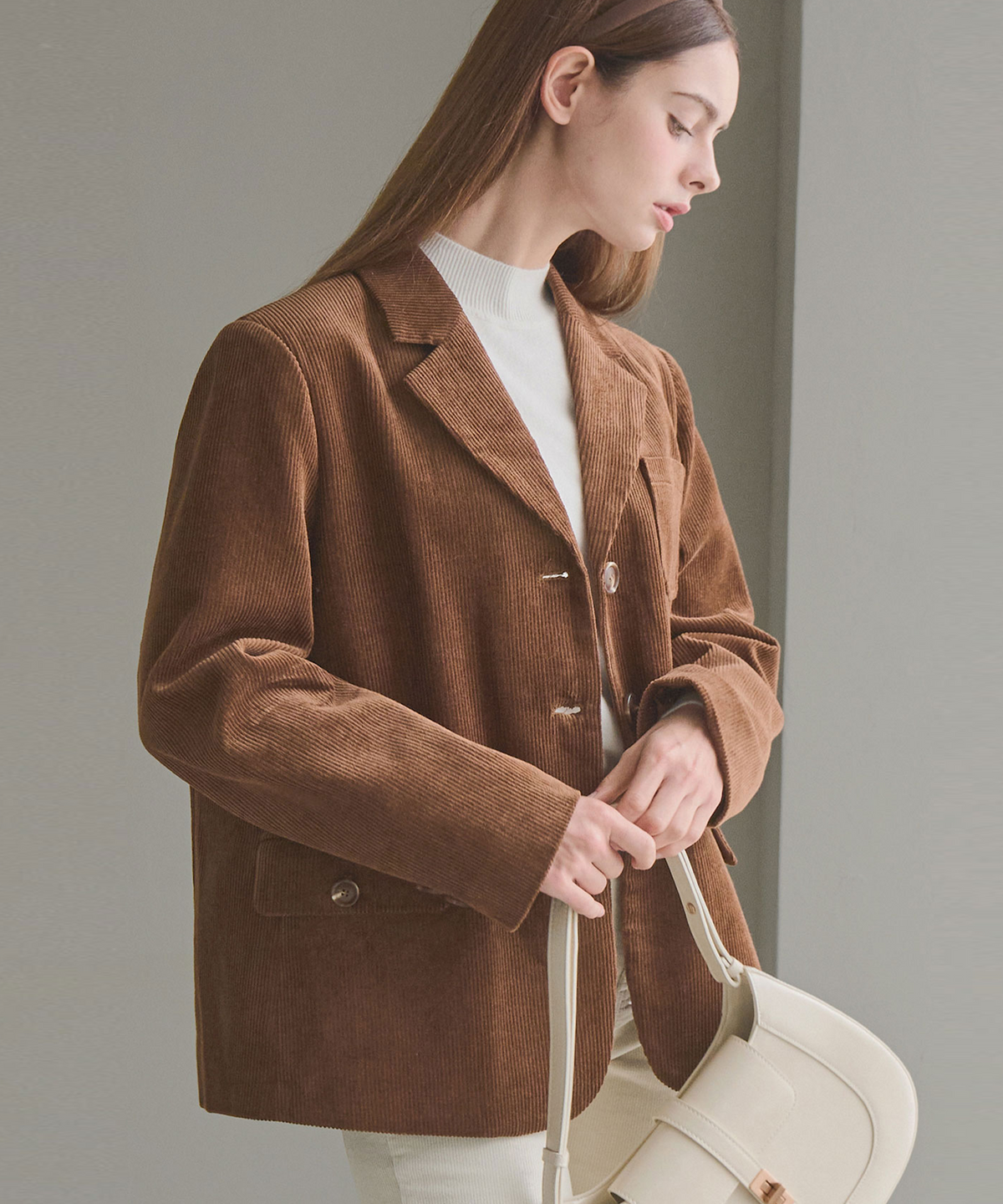 슬로우롤리(SLOWLOLLI) Cordy classic blazer - Brown