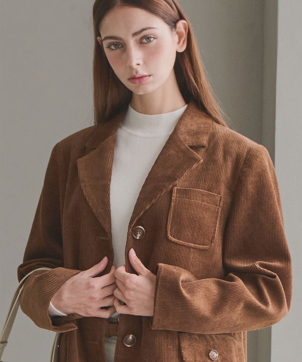 슬로우롤리(SLOWLOLLI) Cordy classic blazer - Brown