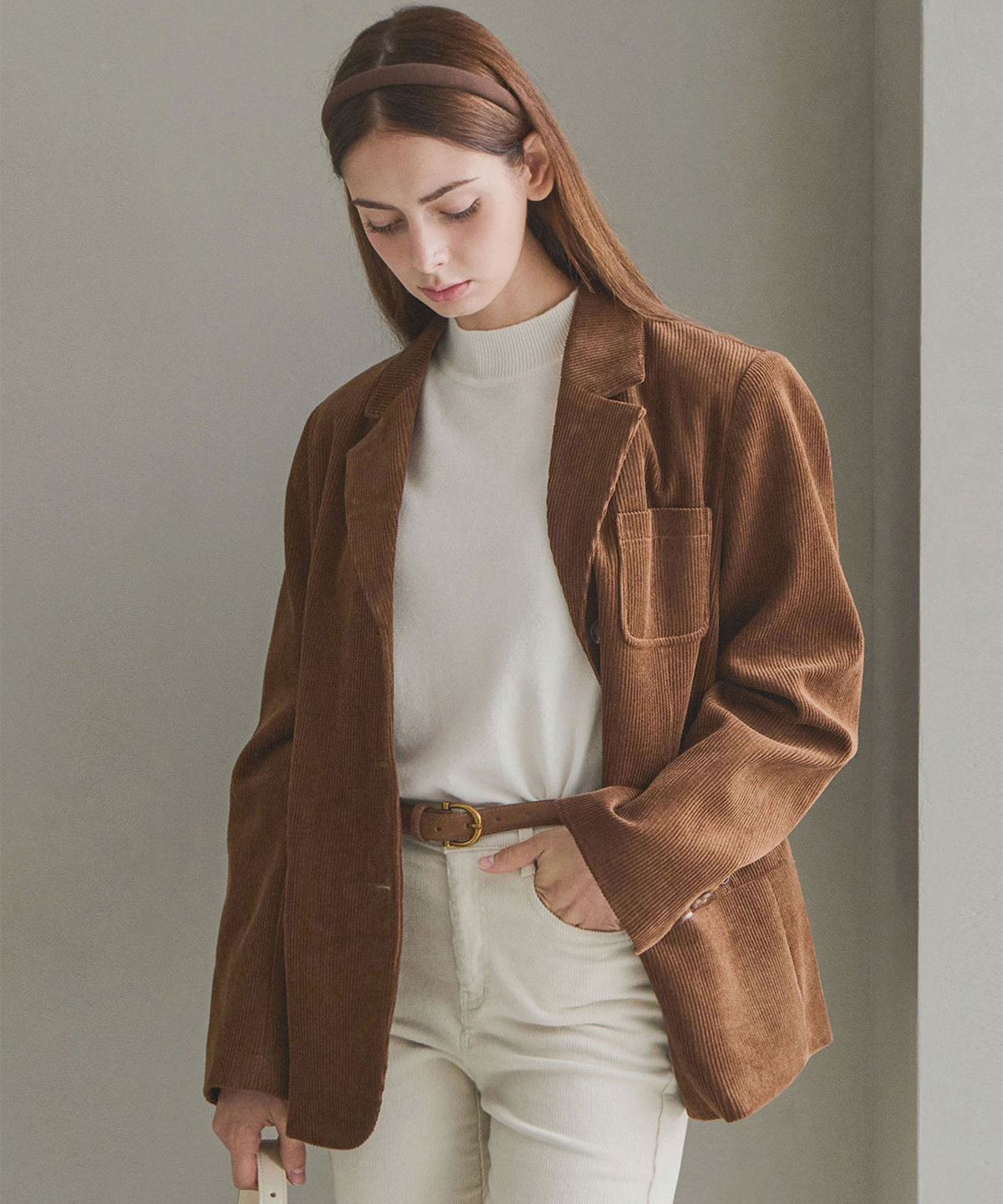 슬로우롤리(SLOWLOLLI) Cordy classic blazer - Brown