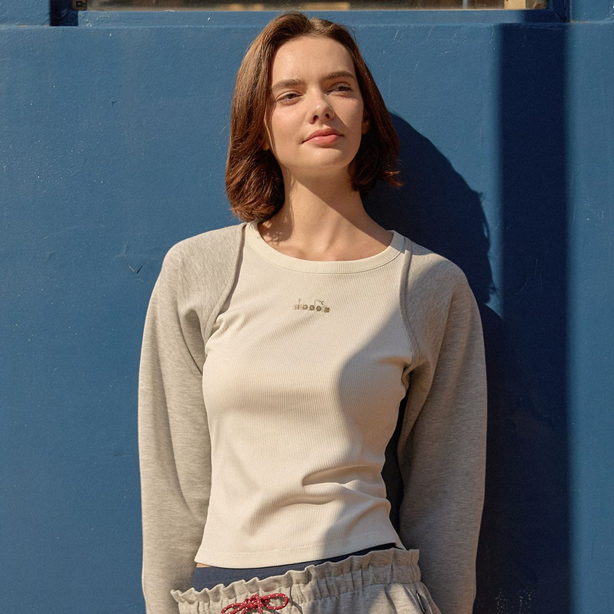 디아도라(diadora) 크로스코트 볼레로형 골지 티셔츠 MELANGE GREY
