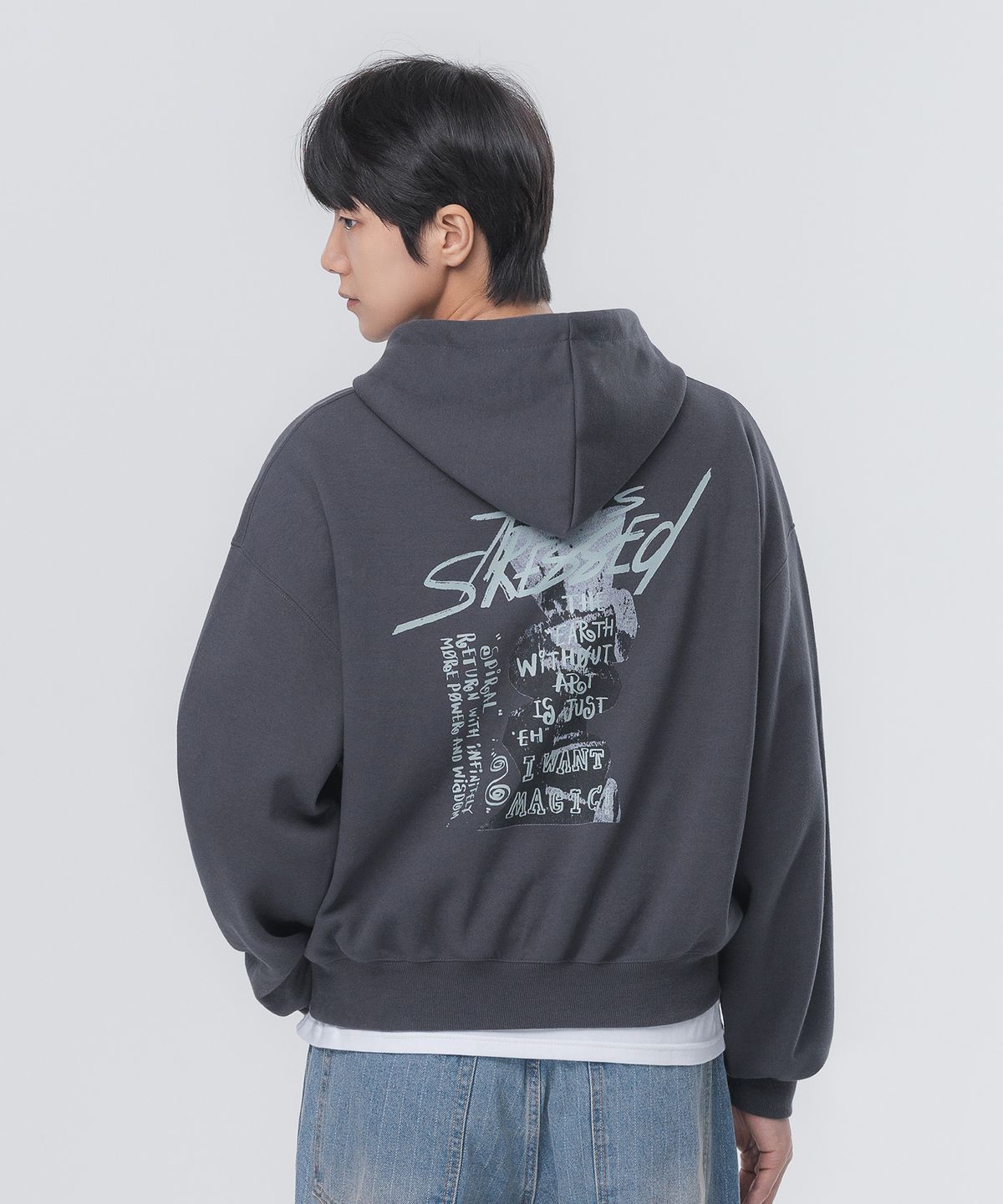 앨빈클로(ALVINCLO) DISTRESSED 크롭 레귤러핏 후드티 AVH318 (3 COLOR)