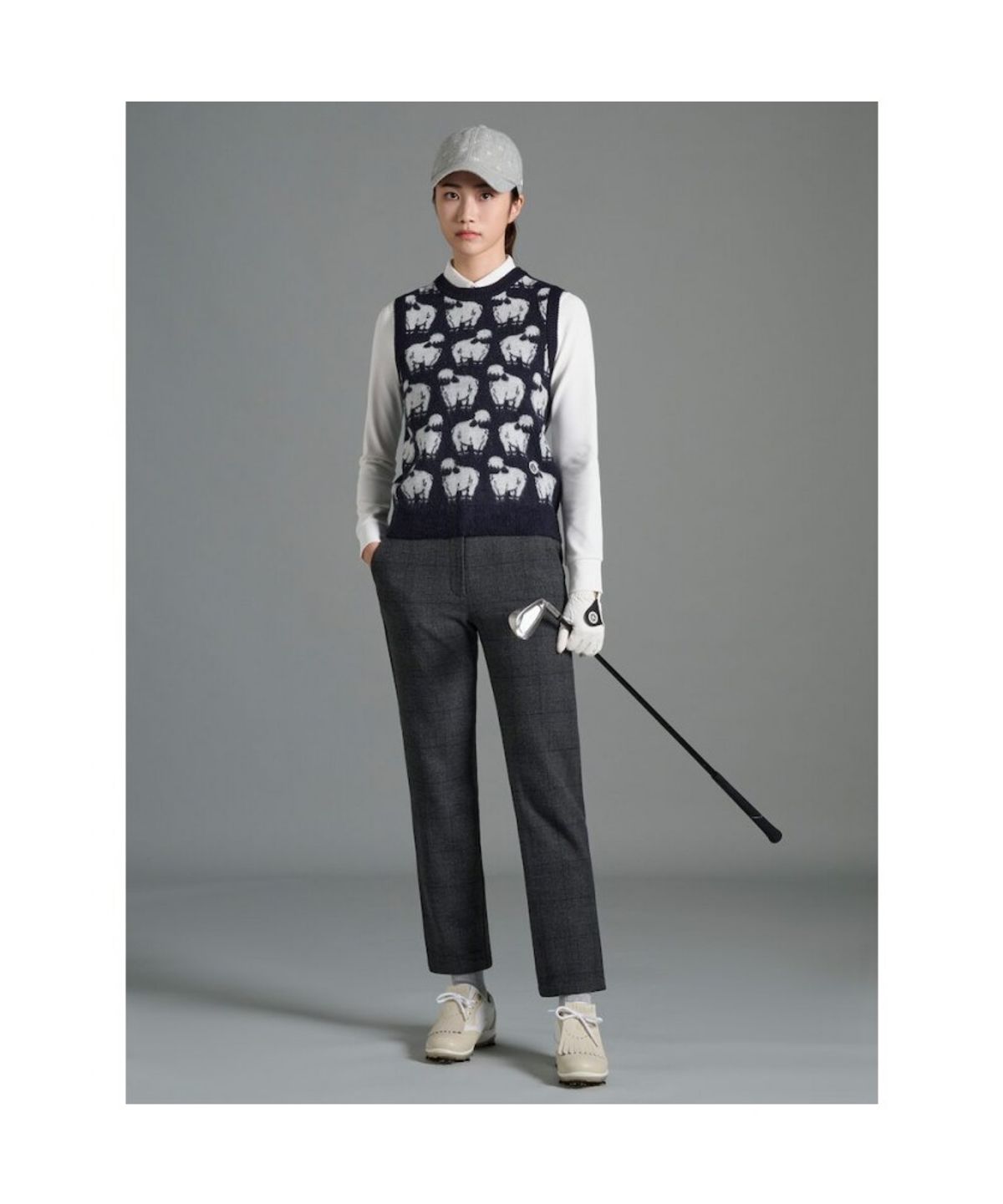빈폴골프(BEANPOLE GOLF) 여성 혼방 체크 스트레이트 팬츠 - 애쉬