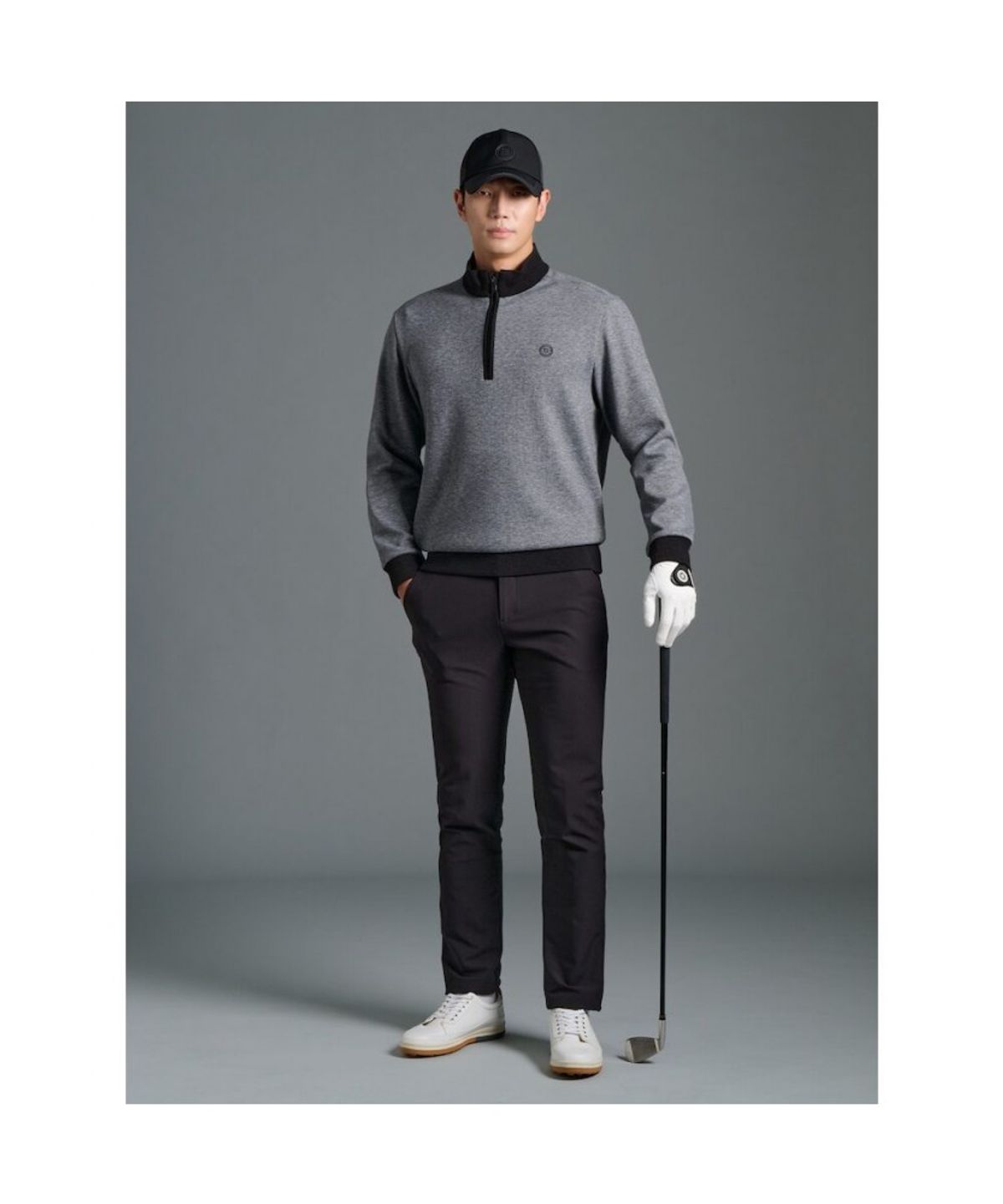 빈폴골프(BEANPOLE GOLF) 남성 니트라이크 하프 집업 티셔츠 - 애쉬