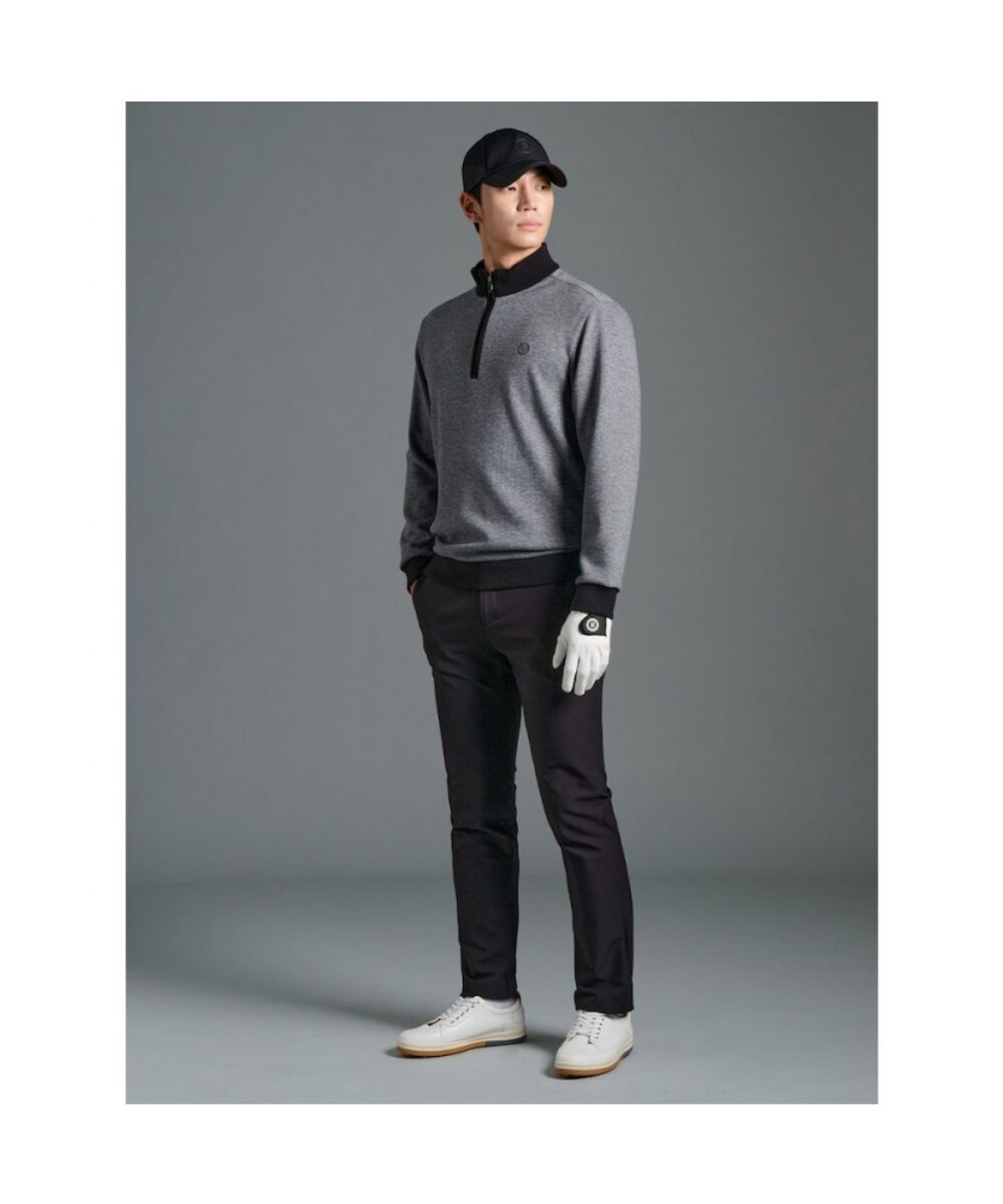 빈폴골프(BEANPOLE GOLF) 남성 니트라이크 하프 집업 티셔츠 - 애쉬