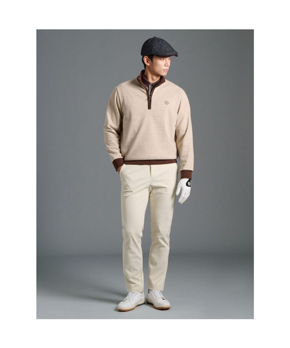 빈폴골프(BEANPOLE GOLF) 남성 니트라이크 하프 집업 티셔츠 - 베이지