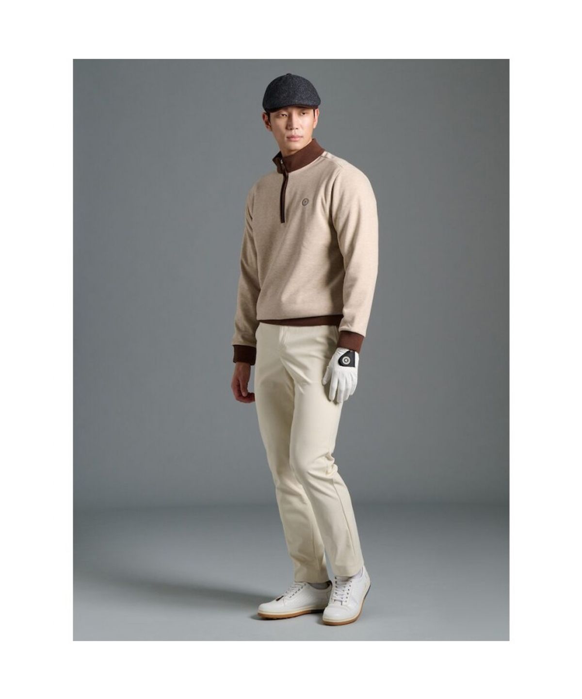 빈폴골프(BEANPOLE GOLF) 남성 니트라이크 하프 집업 티셔츠 - 베이지