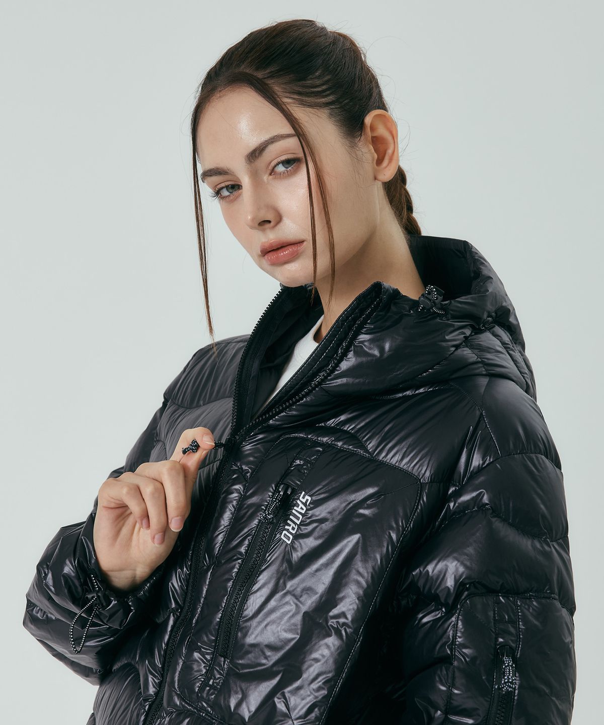 산로(SANRO) [UNISEX] 라이트다운 패딩 자켓 - 글로시 블랙