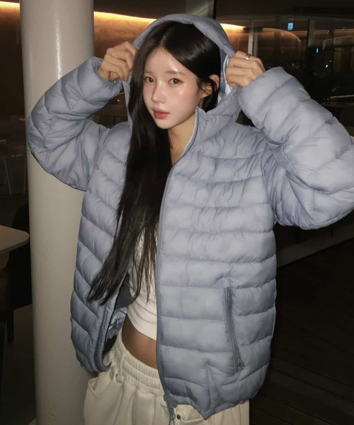 코드그라피(CGP) 경량 후드 패딩_스카이블루