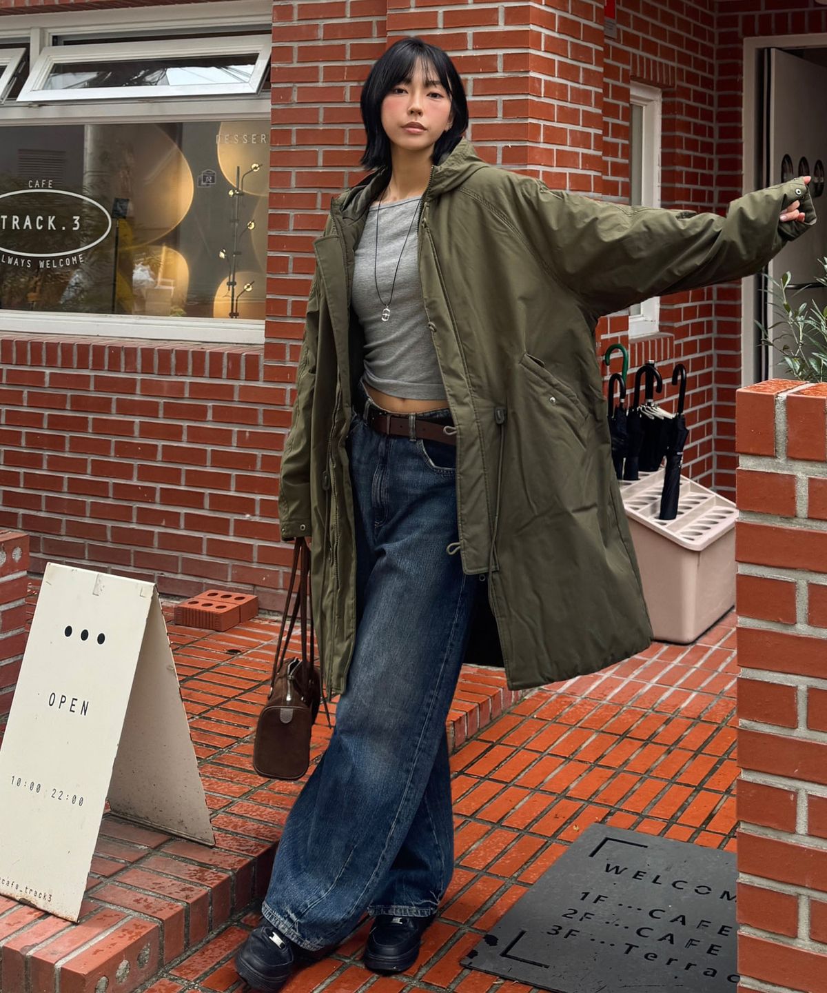 코드그라피(CGP) 피쉬테일 후드 롱파카_카키