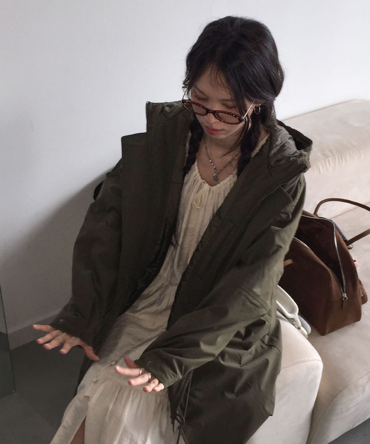 코드그라피(CGP) 피쉬테일 후드 롱파카_카키