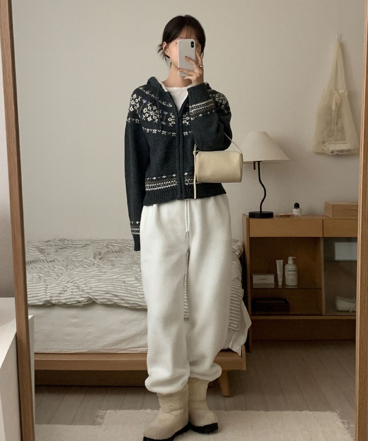 코드그라피(CGP) (우먼) 노르딕 패턴 후드 니트 집업_차콜
