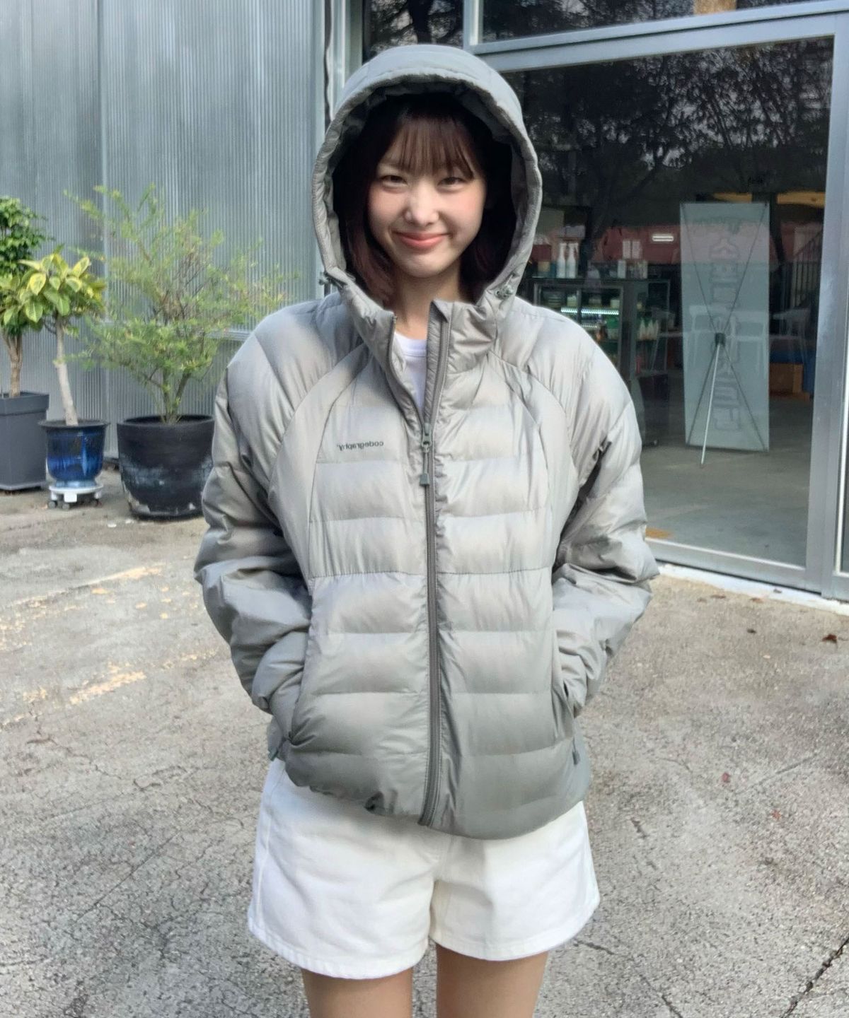 코드그라피(CGP) 후드 경량 패딩 점퍼_세이지 그린