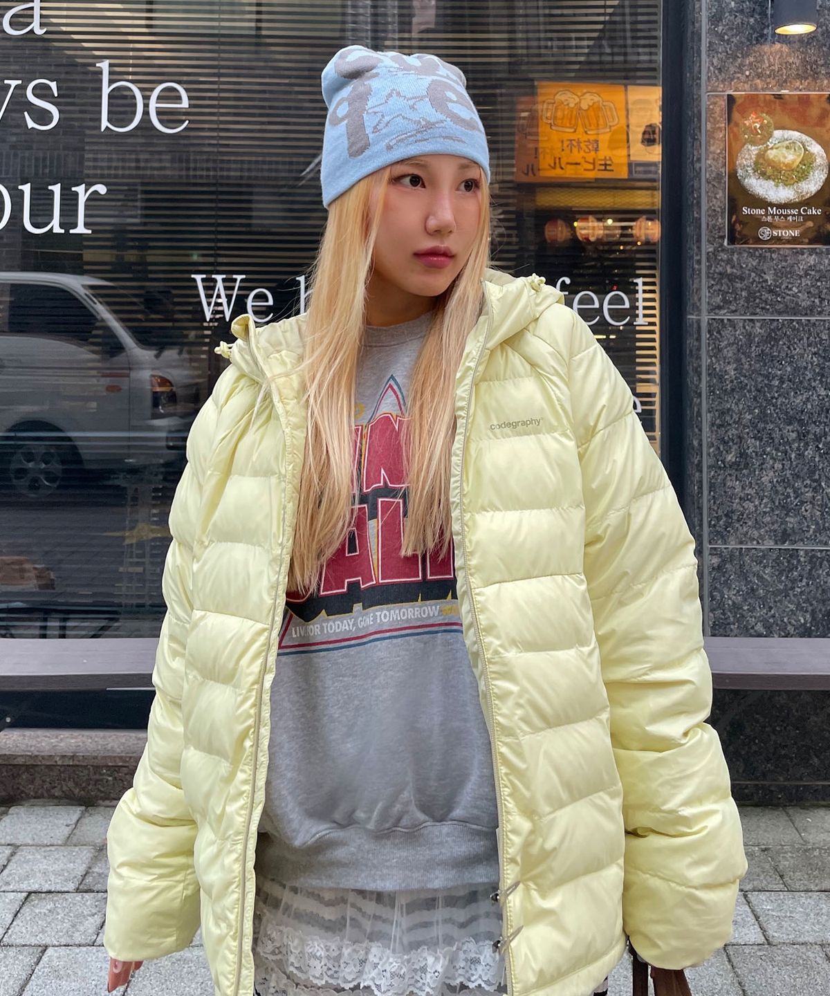 코드그라피(CGP) 후드 경량 패딩 점퍼_라임 옐로우