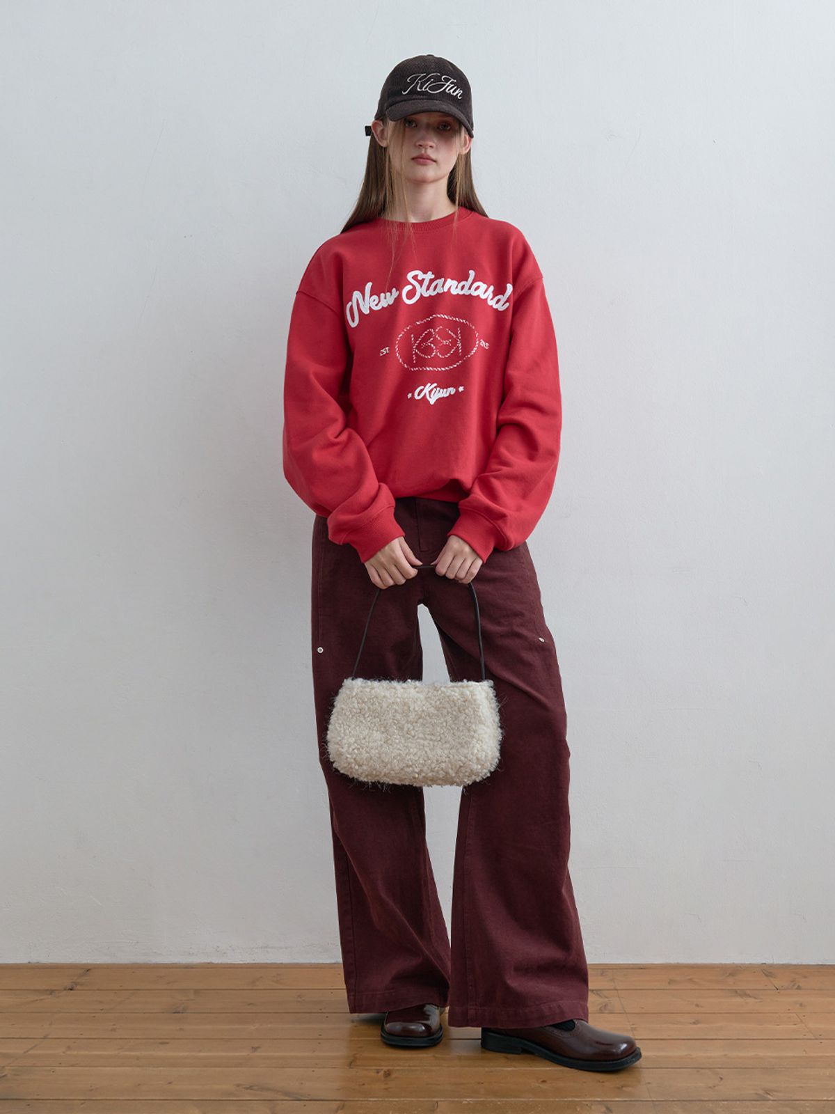 기준(KIJUN) Pleated Knee Wide Pants Burgundy