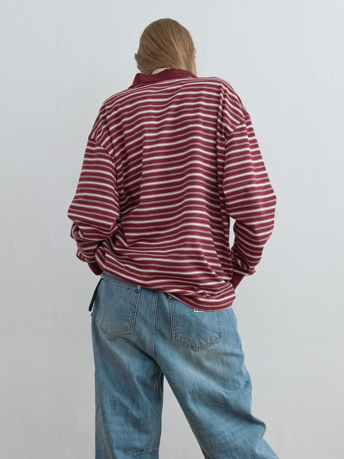 기준(KIJUN) Striped Polo Shirt Burgundy
