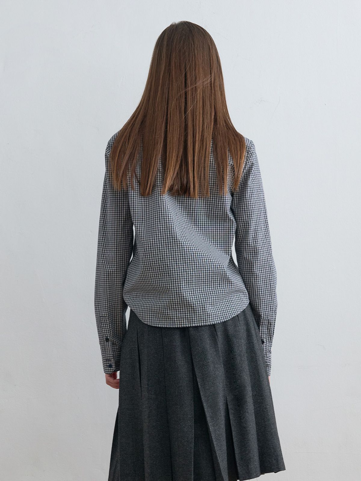 기준(KIJUN) Twin Button Check Shirt Navy