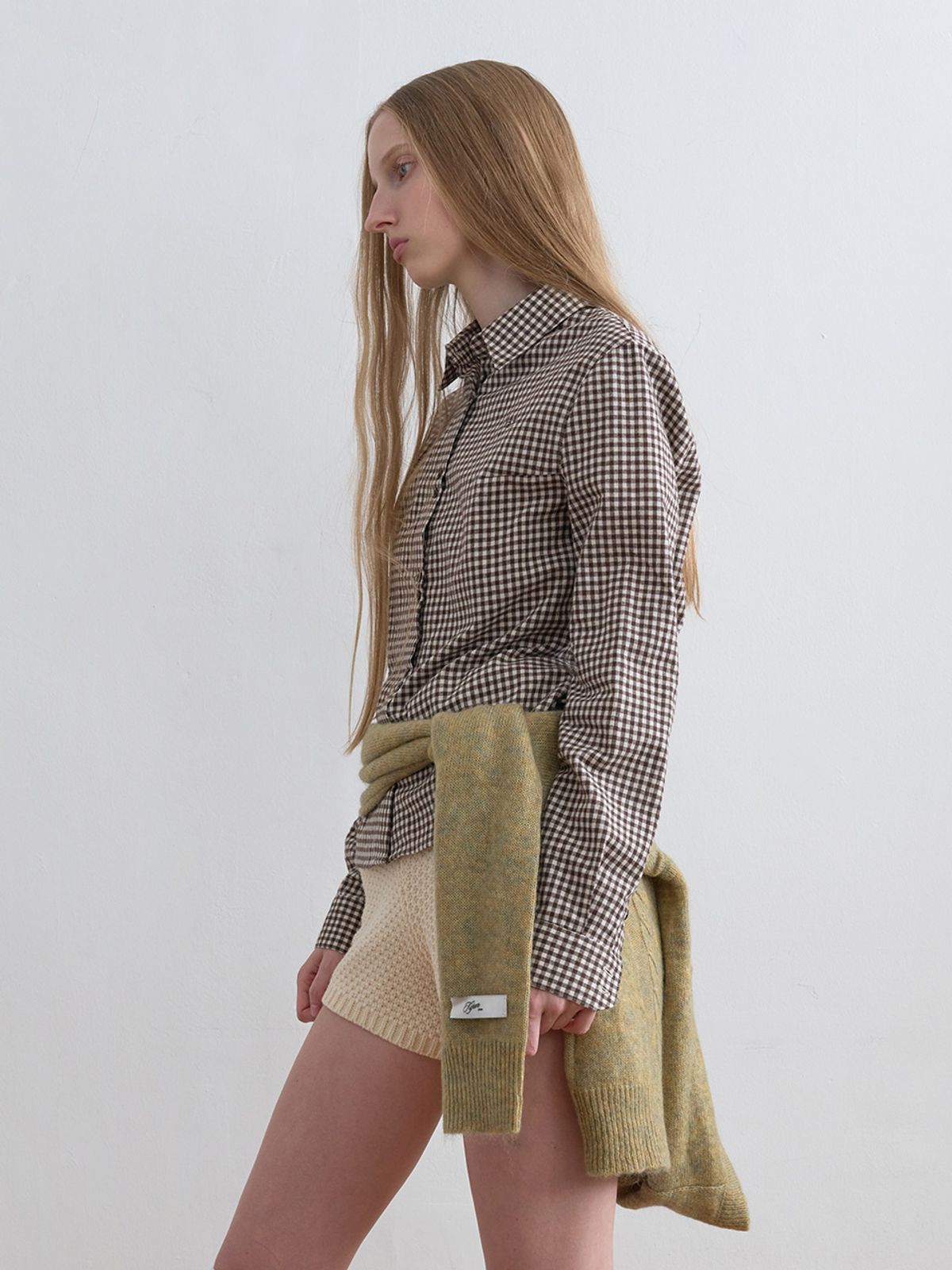 기준(KIJUN) Twin Button Check Shirt Brown