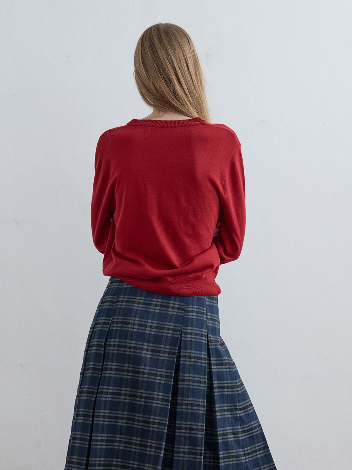 기준(KIJUN) Argyle V-Neck Knit Red