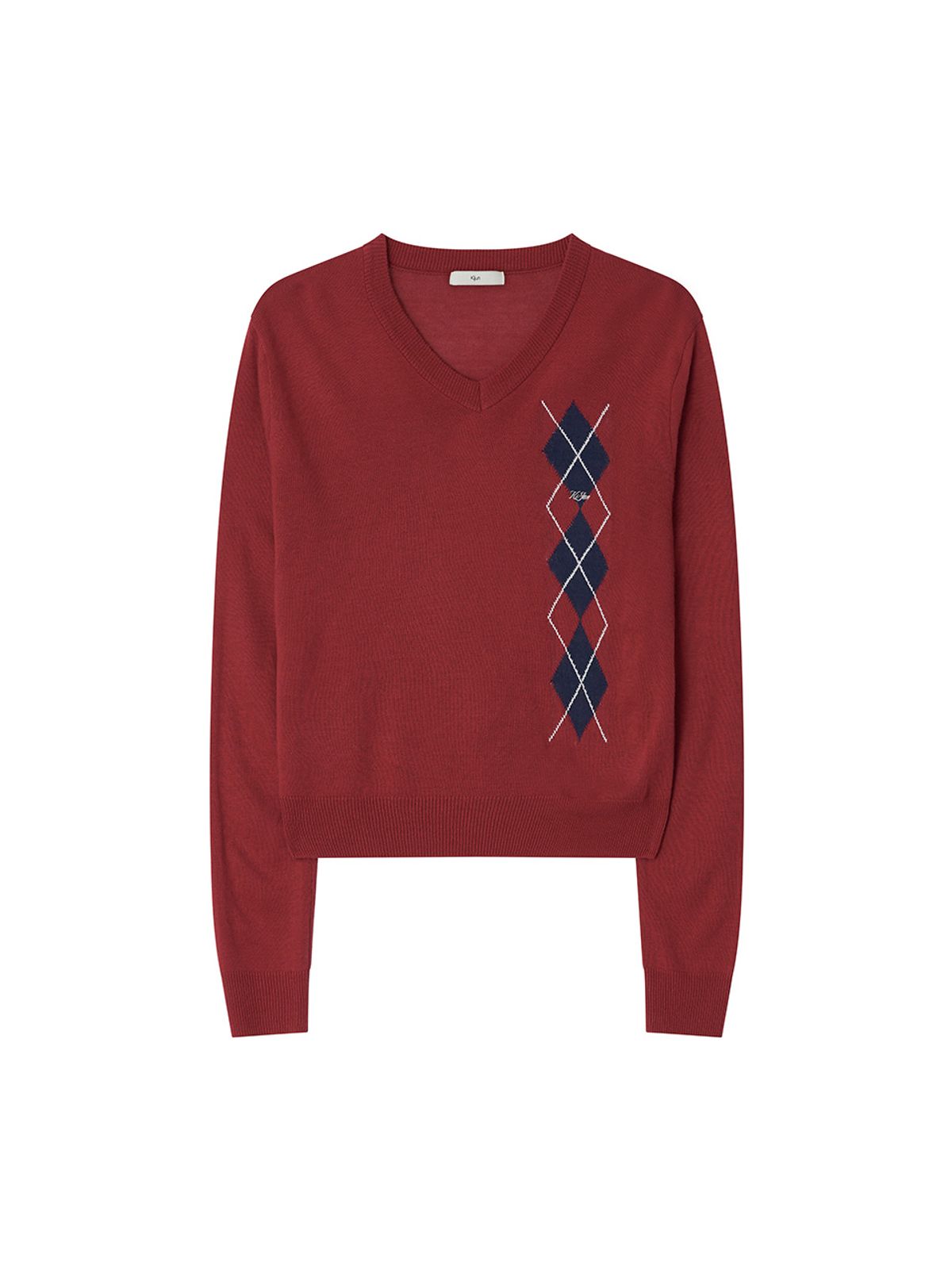 기준(KIJUN) Argyle V-Neck Knit Red
