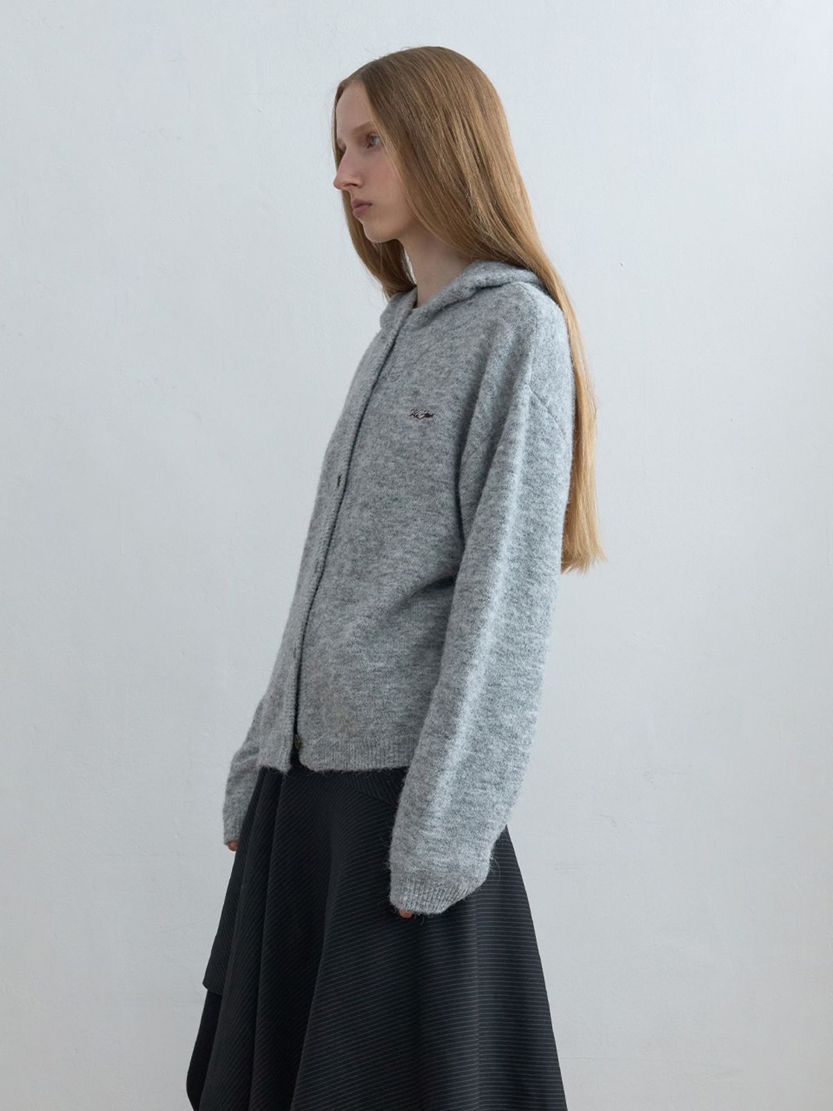 기준(KIJUN) Soft Wool Knit Hoodie Melange Grey