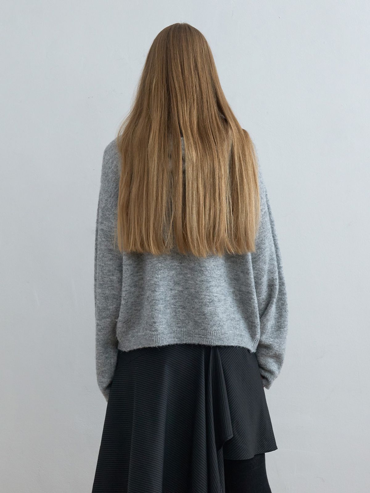 기준(KIJUN) Soft Wool Knit Hoodie Melange Grey