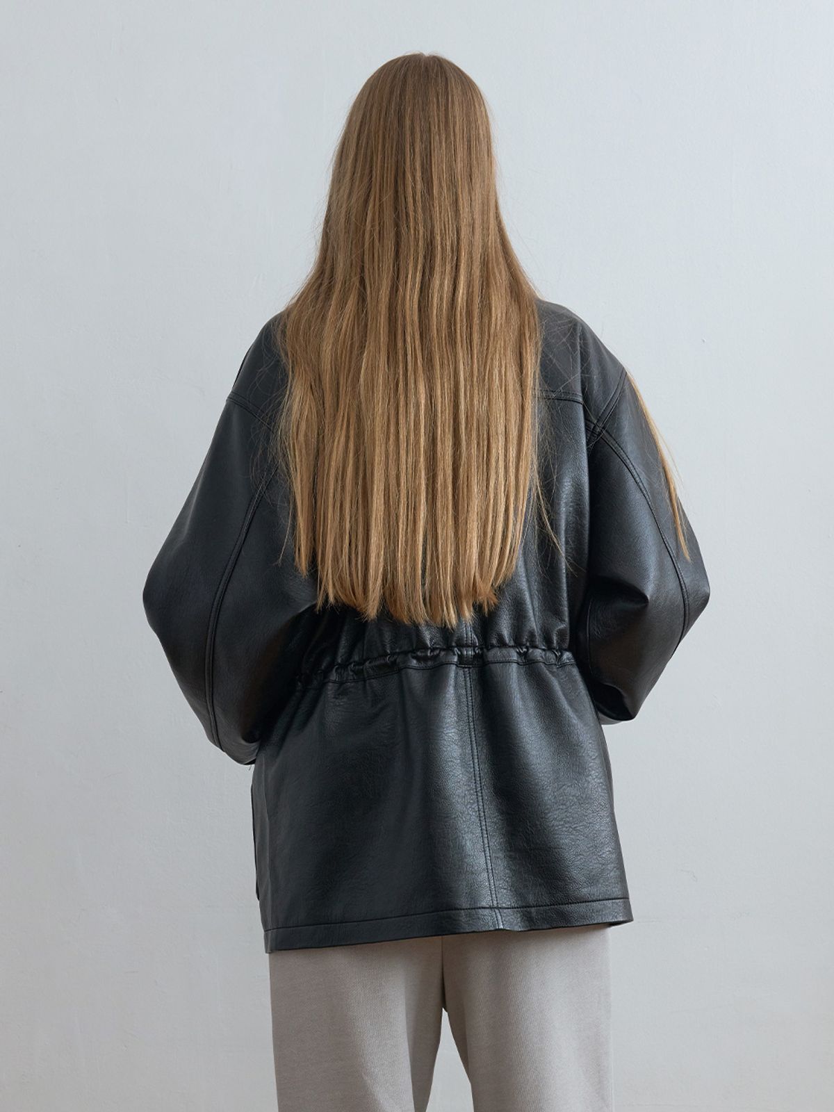 기준(KIJUN) Oversized Leather Jacket Black