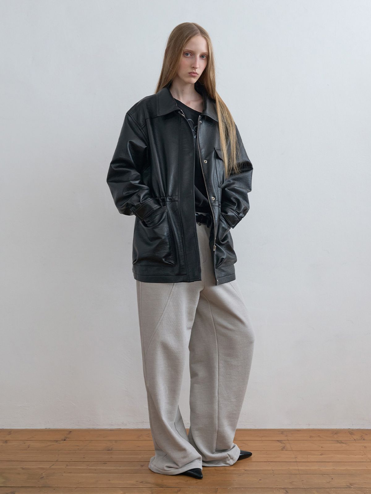기준(KIJUN) Oversized Leather Jacket Black