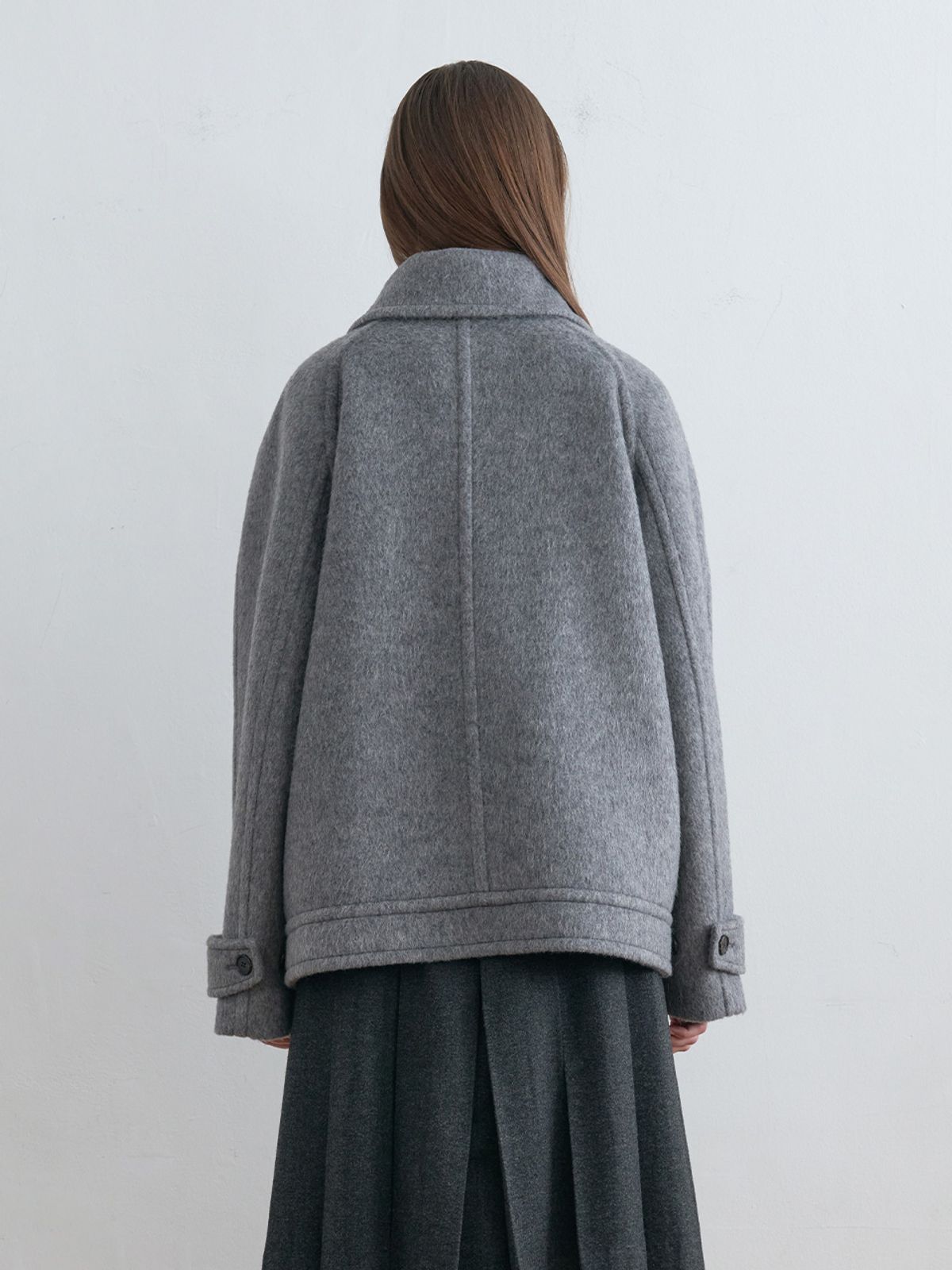 기준(KIJUN) Wool High Neck Half Coat Melange Grey