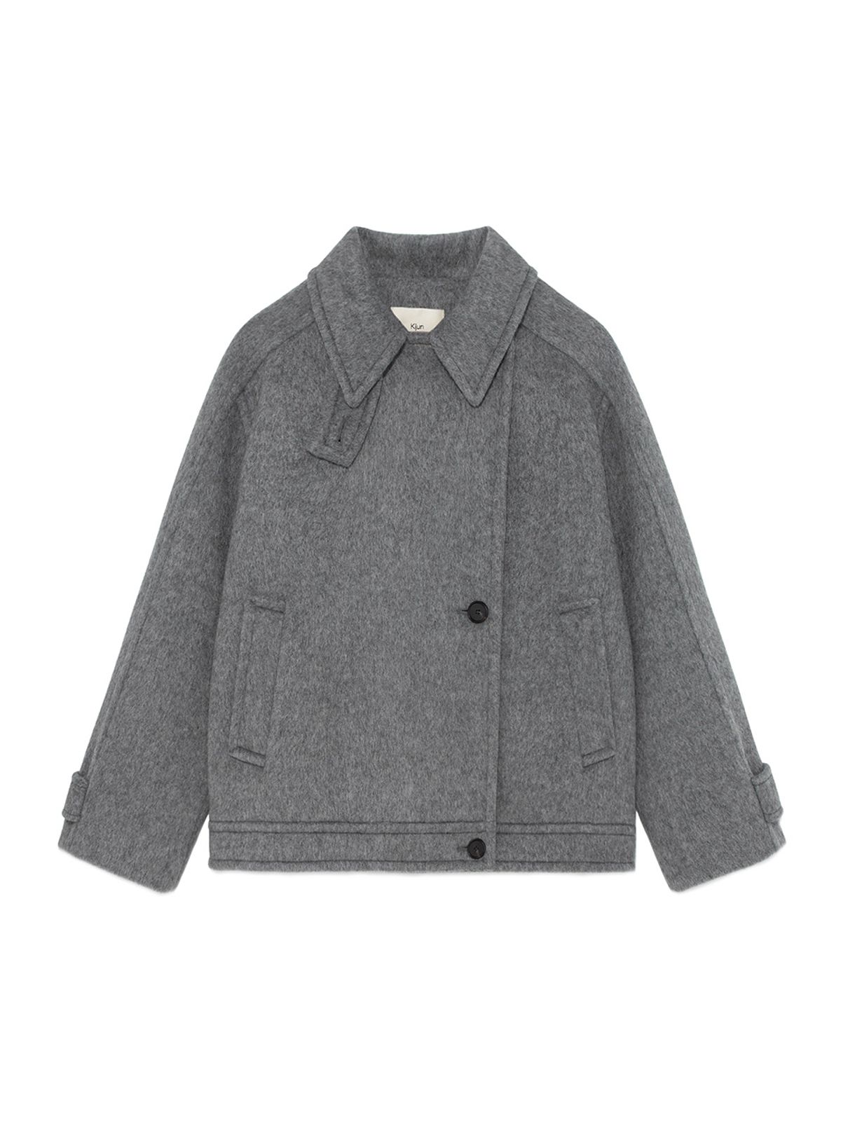 기준(KIJUN) Wool High Neck Half Coat Melange Grey