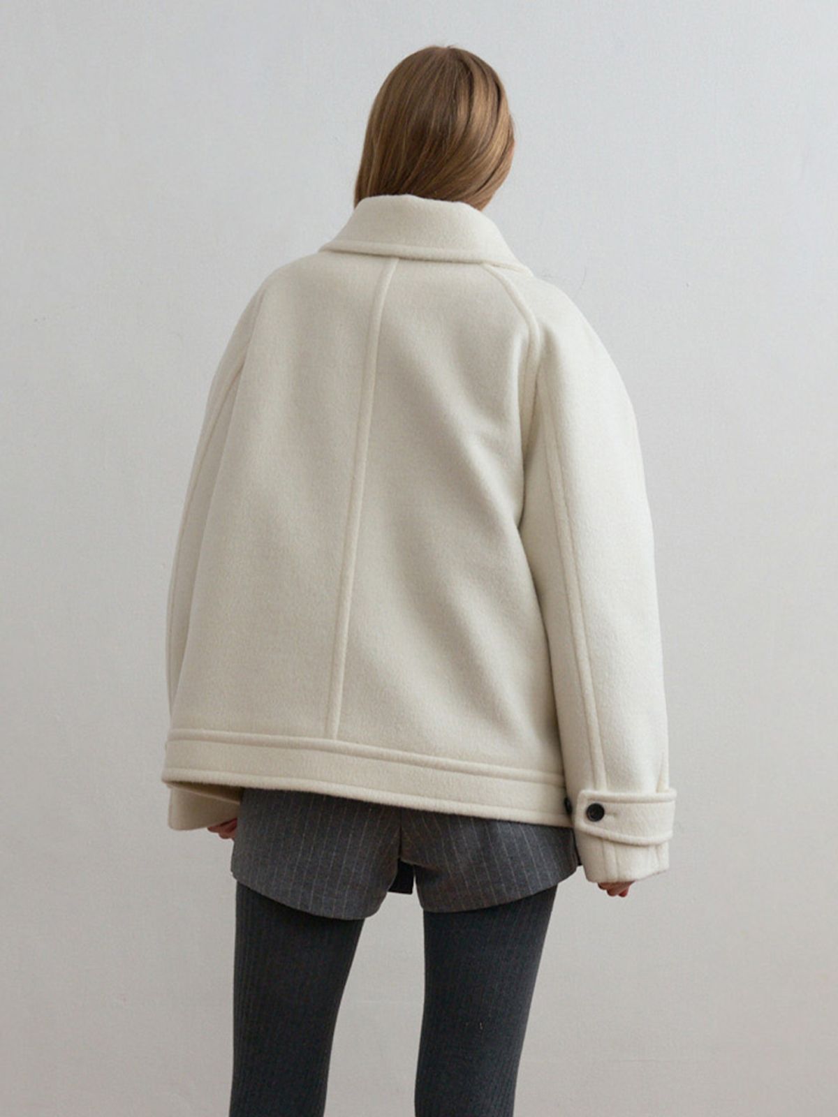 기준(KIJUN) Wool High Neck Half Coat Ivory