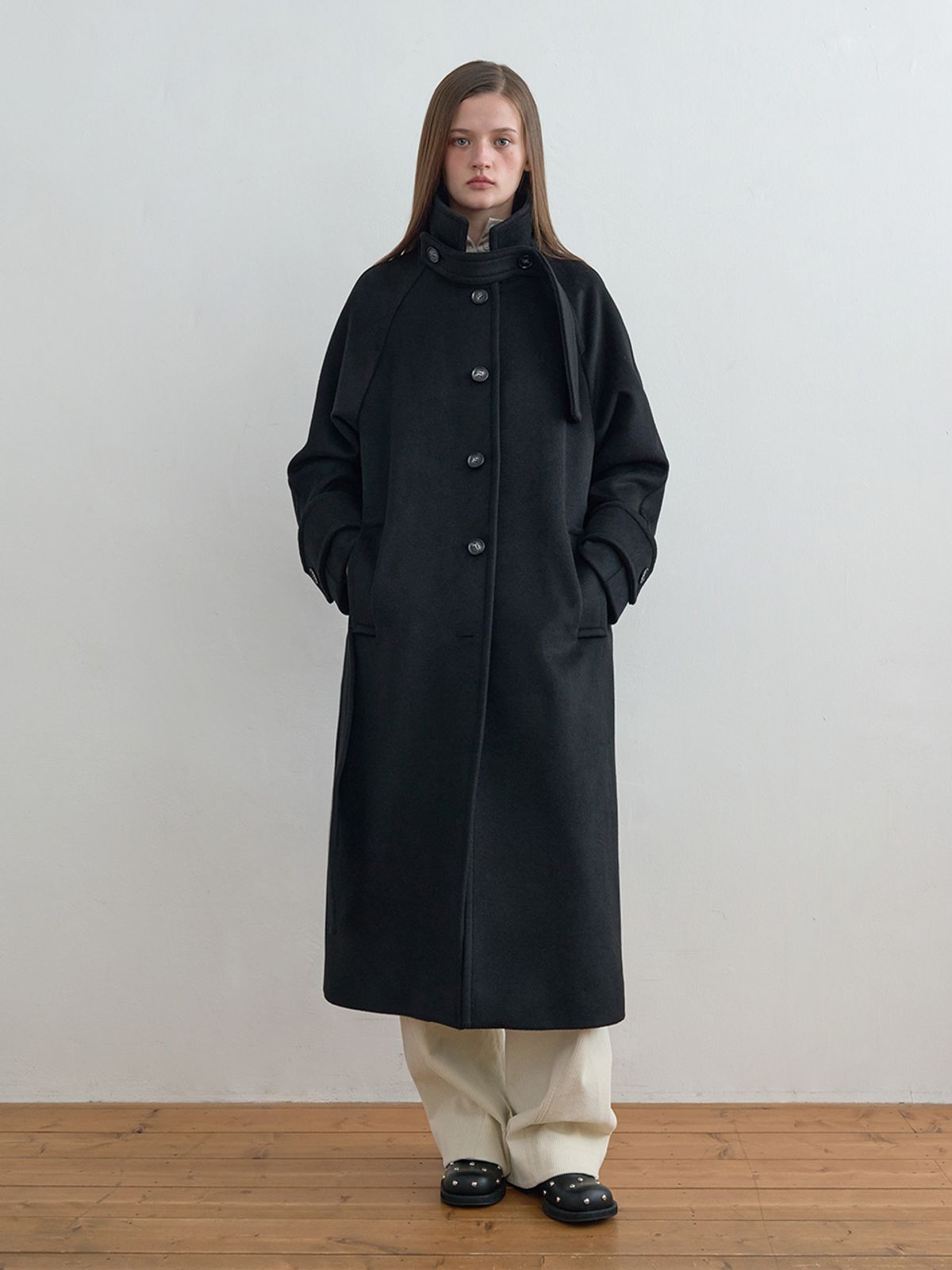 기준(KIJUN) Wool Balmacaan Coat Black