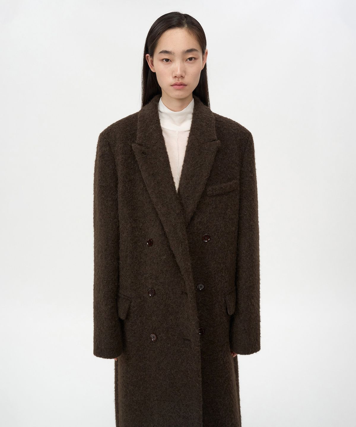 인사일런스 우먼(INSILENCE WOMEN) 부클 알파카 헤어 더블 코트 BROWN