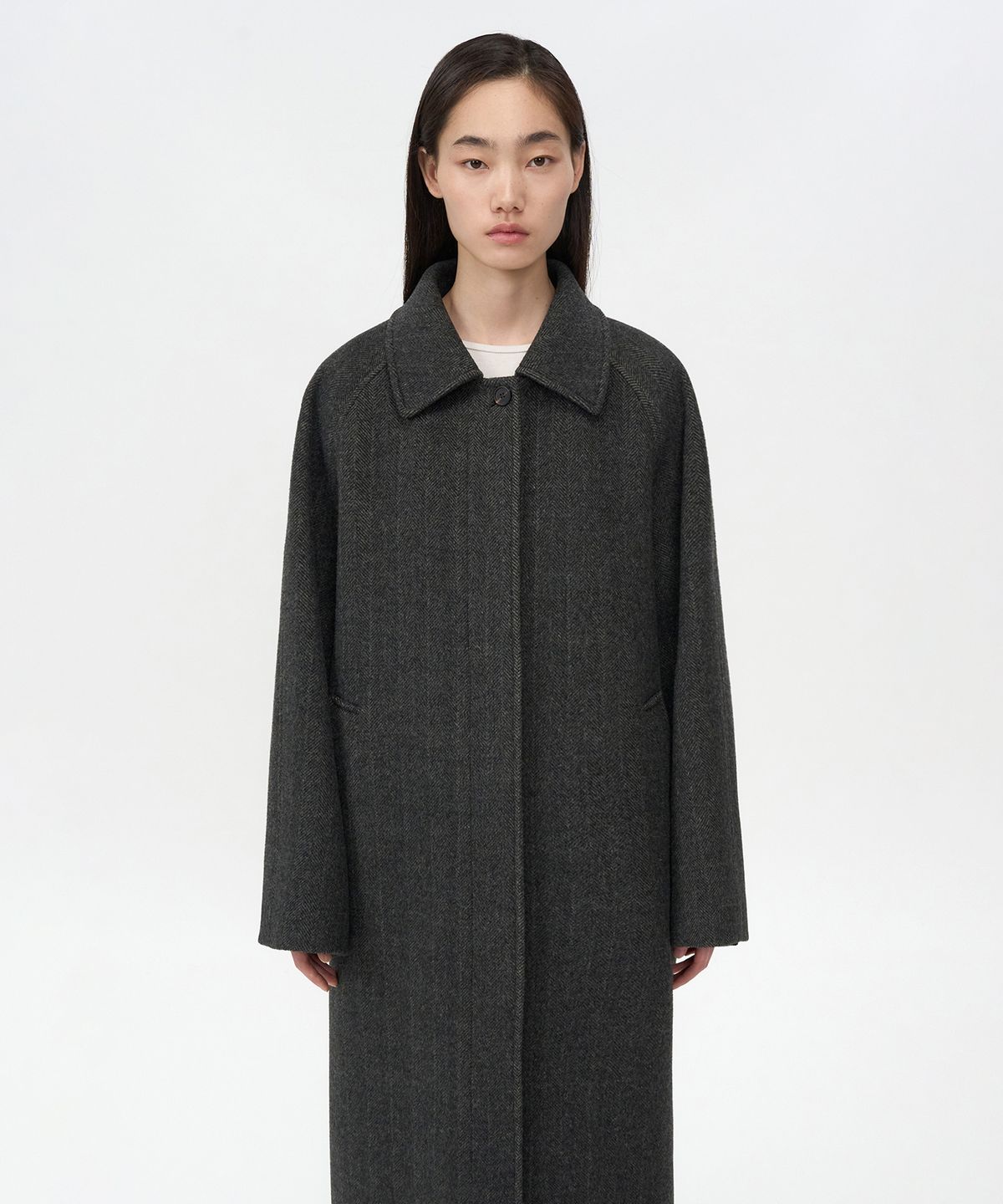 인사일런스 우먼(INSILENCE WOMEN) 빈티지 클래식 발마칸 코트 HERRINGBONE
