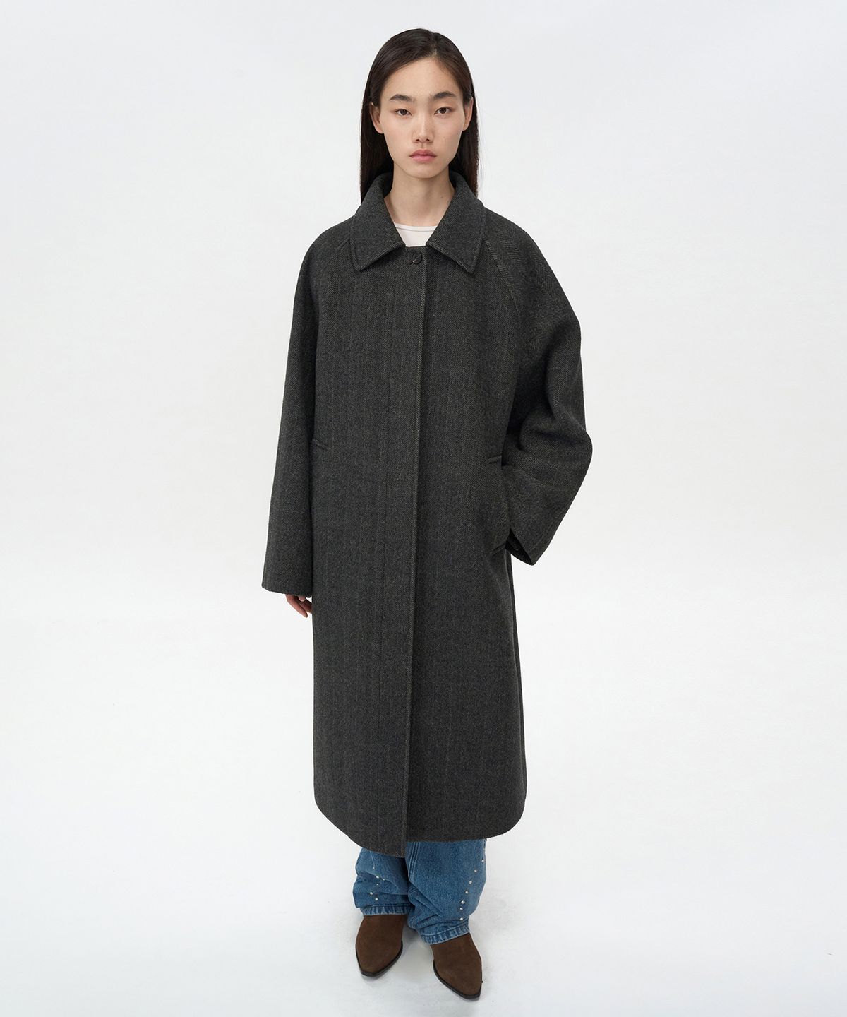 인사일런스 우먼(INSILENCE WOMEN) 빈티지 클래식 발마칸 코트 HERRINGBONE