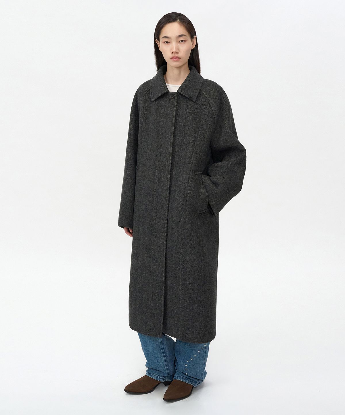 인사일런스 우먼(INSILENCE WOMEN) 빈티지 클래식 발마칸 코트 HERRINGBONE
