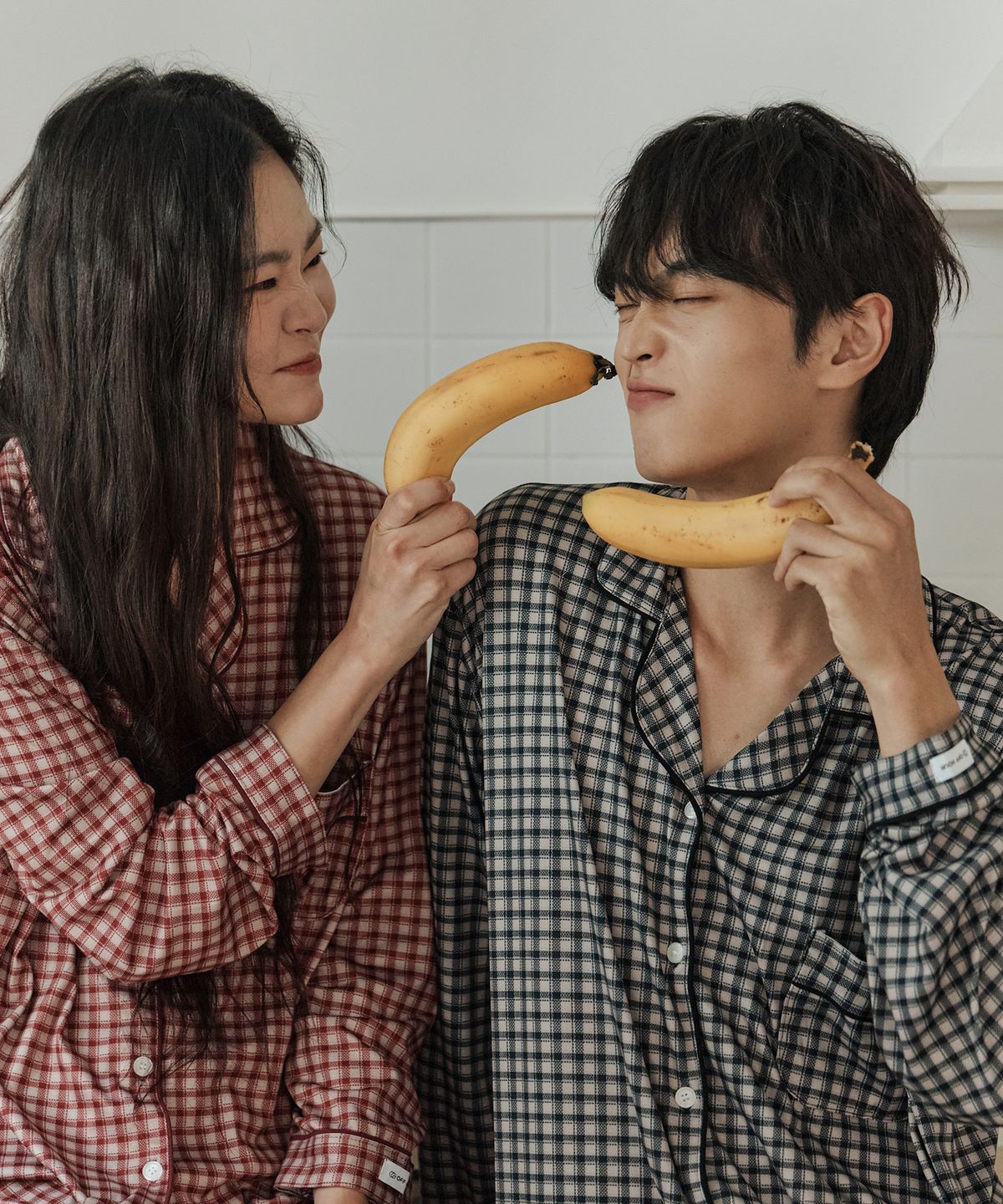 오프아워(OFFHOUR) [2SET] 캐빈 체크 피치플러프 긴팔 잠옷 세트