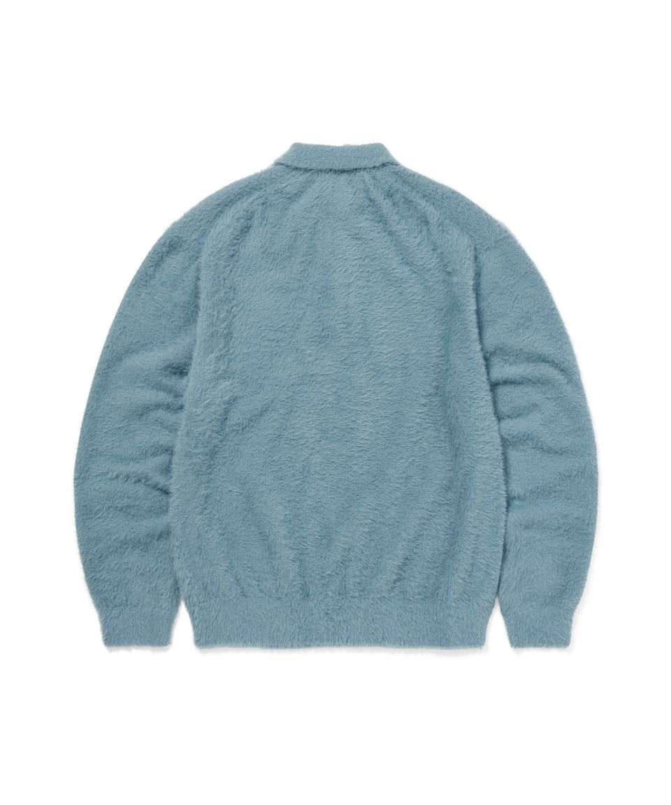 MUSINSA | thisisneverthat SCT-Logo Shaggy Knit Polo Light Blue
