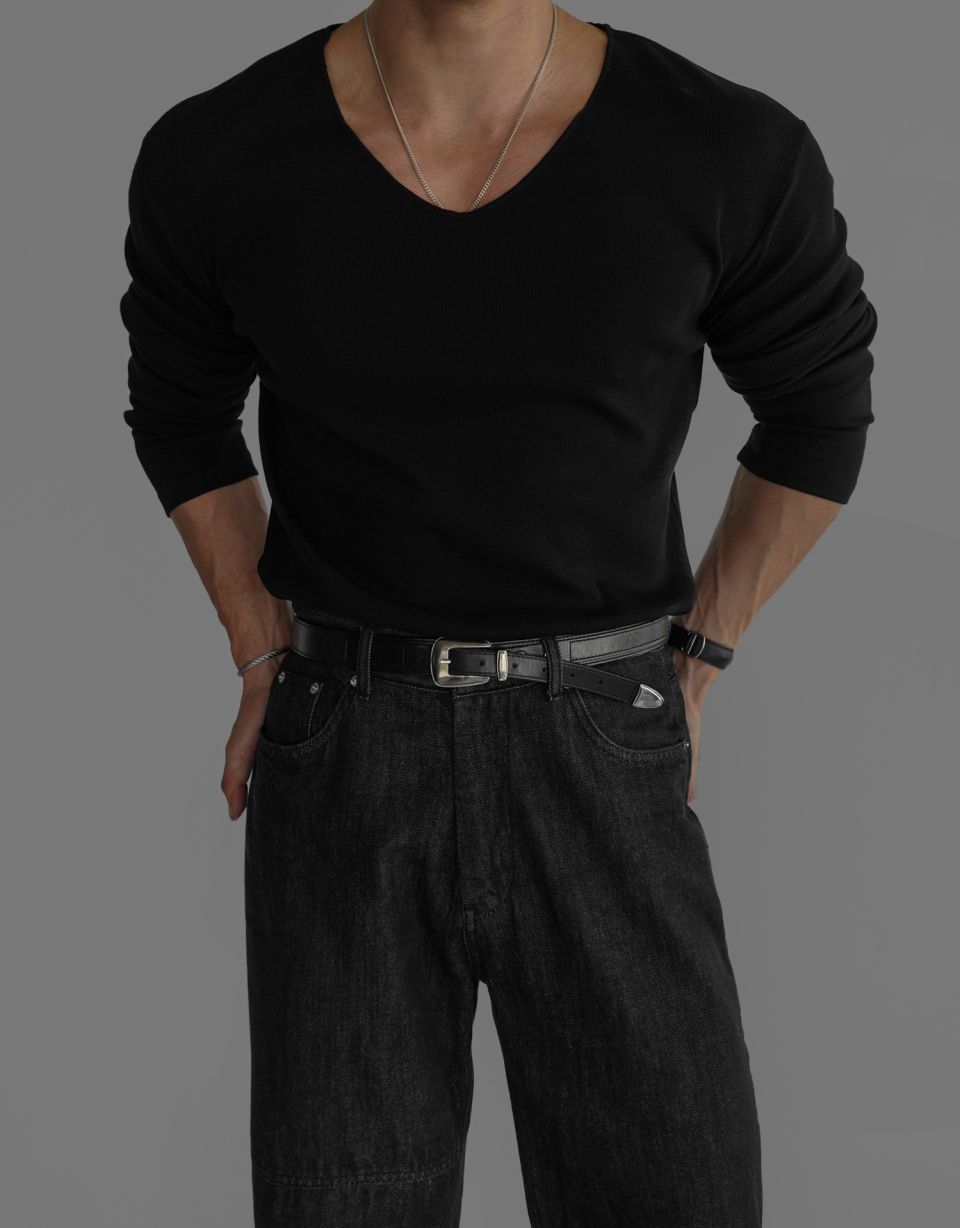 MUSINSA公式 | BOWLOW PRODUCT Fine Ribbed V Neck Long Sleeve Knit